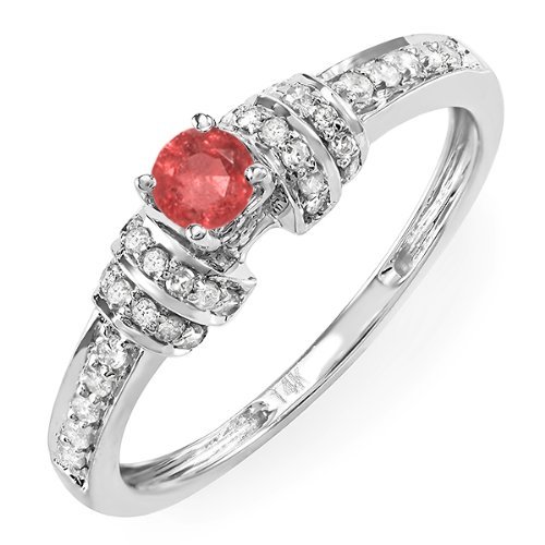 Dazzlingrock Collection 14K Solid White Gold Round Ruby & White Diamond Women's Engagement Ring for Bridal Wedding Proposal - Perfect for Valentine's Day, Anniversary & Special Occasions