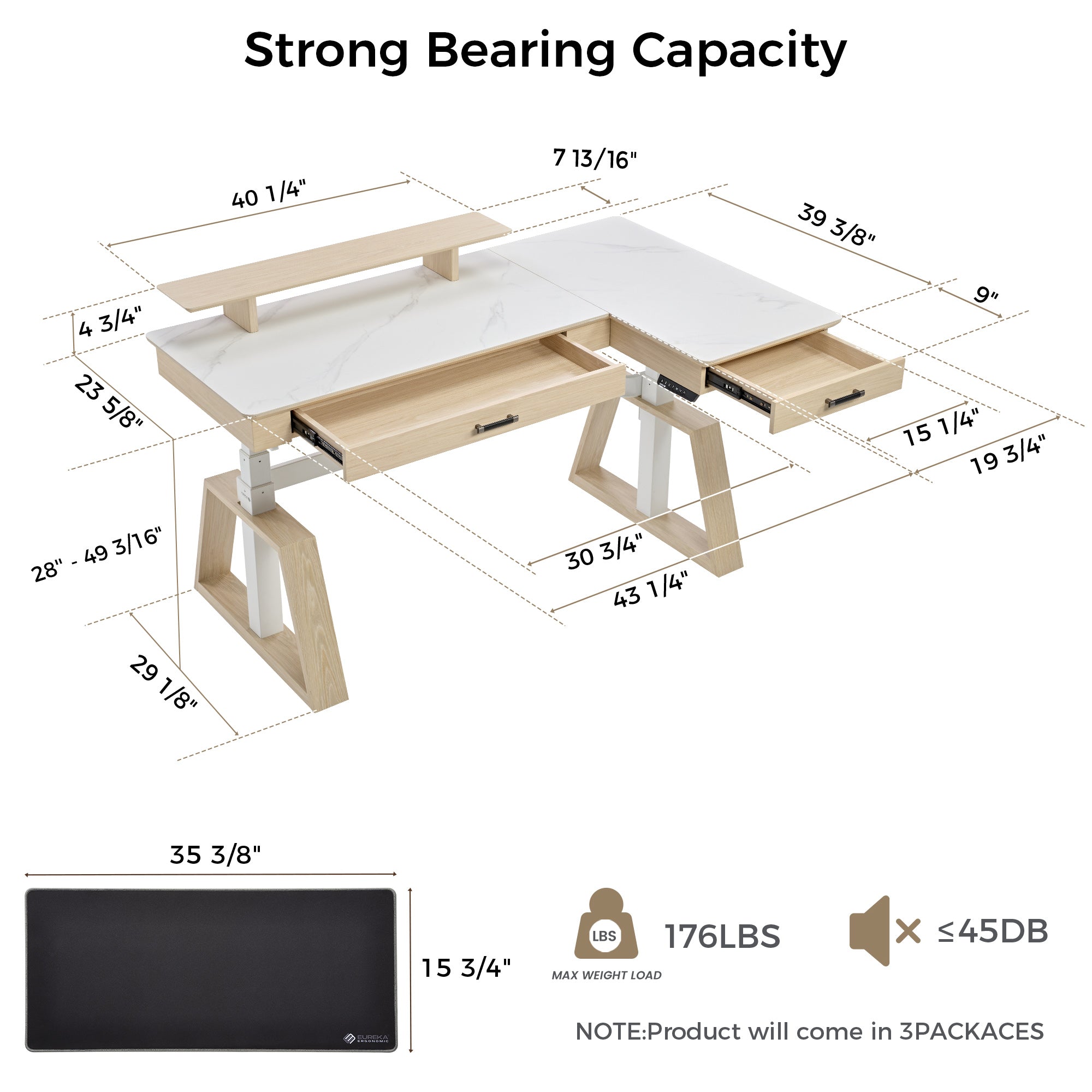 Premium L-Shaped Standing Desk with Sintered Stone Top - Ergonomic Home Office Workstation for Professionals & Remote Workers