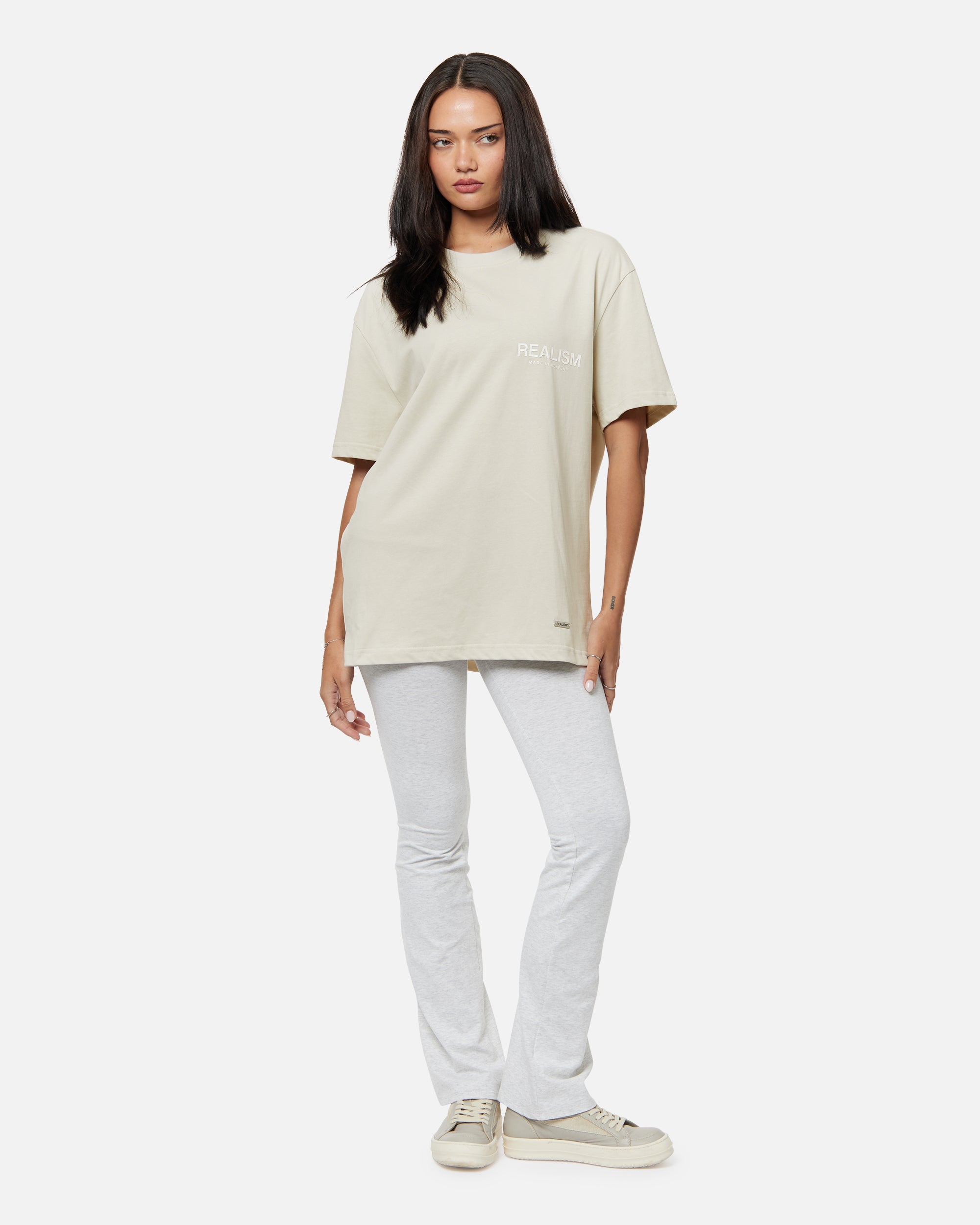 SSS Realism Heaven Logo Tee - Soft Wheat Color Cotton T-Shirt for Men & Women | Casual Streetwear, Graphic Tees for Everyday Wear