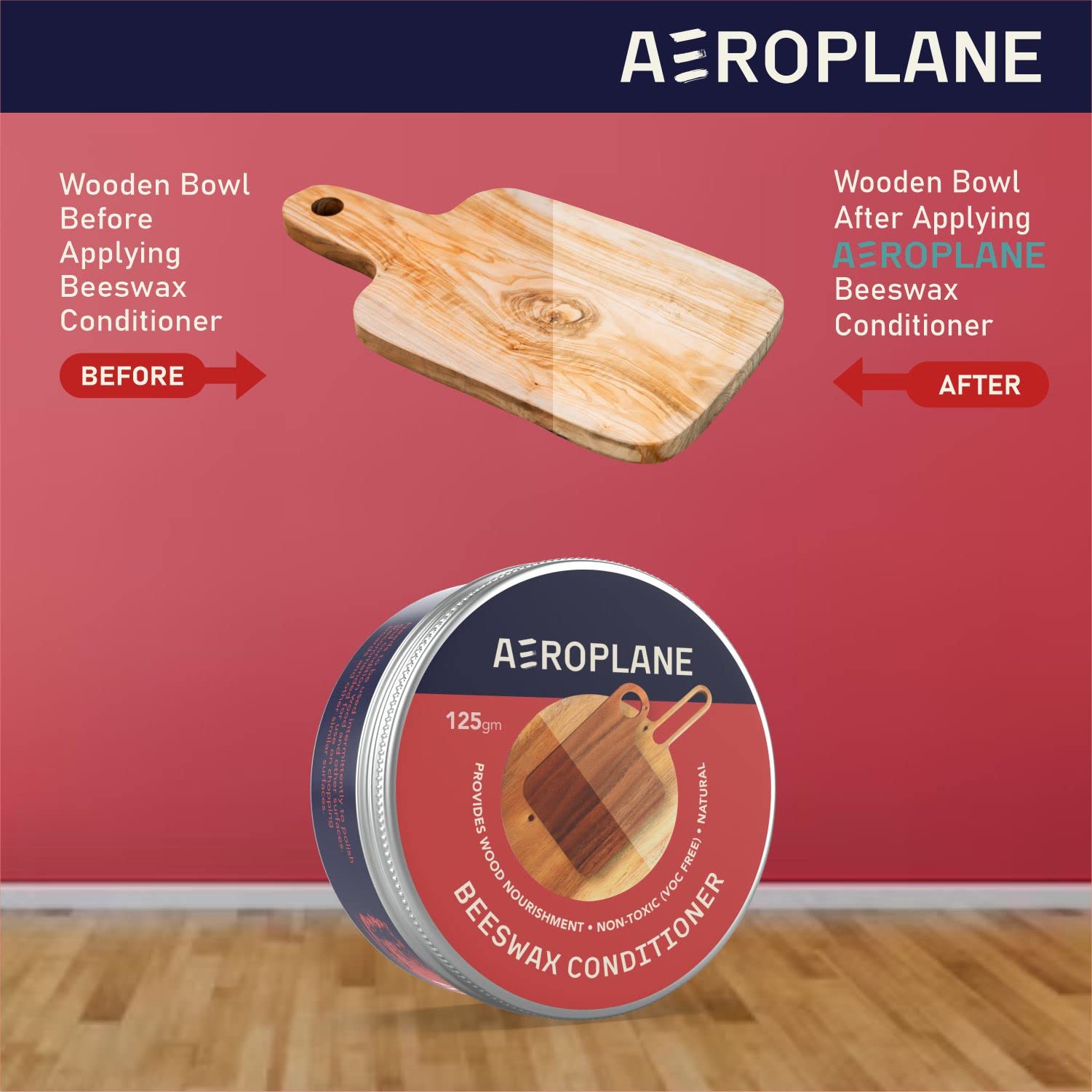 AEROPLANE Beeswax Wood Conditioner - Natural Wood Polish & Protector for Furniture, Cutting Boards & Woodenware (25g) | Restores Shine & Prevents Cracking - Perfect for Kitchen, Dining & Living Room Wood Care