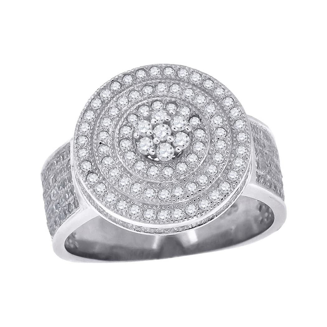 925 Sterling Silver Men's CZ Cubic Zirconia Simulated Diamond Round Head Fashion Ring - Size 6-9 | Elegant Jewelry Gift for Him | Perfect for Weddings, Anniversaries & Special Occasions