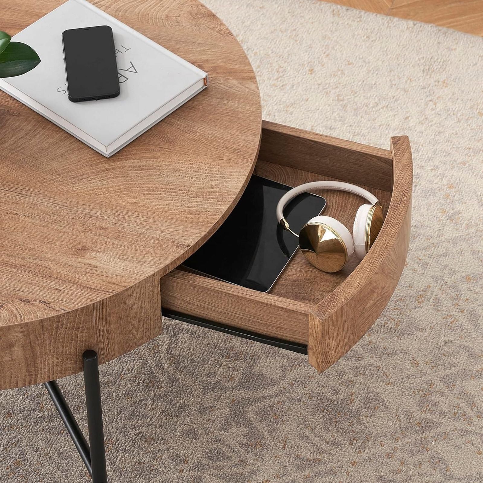 Premium American Oak Felled Round Coffee Table 810mm - Modern Living Room Furniture for Home & Office Decor