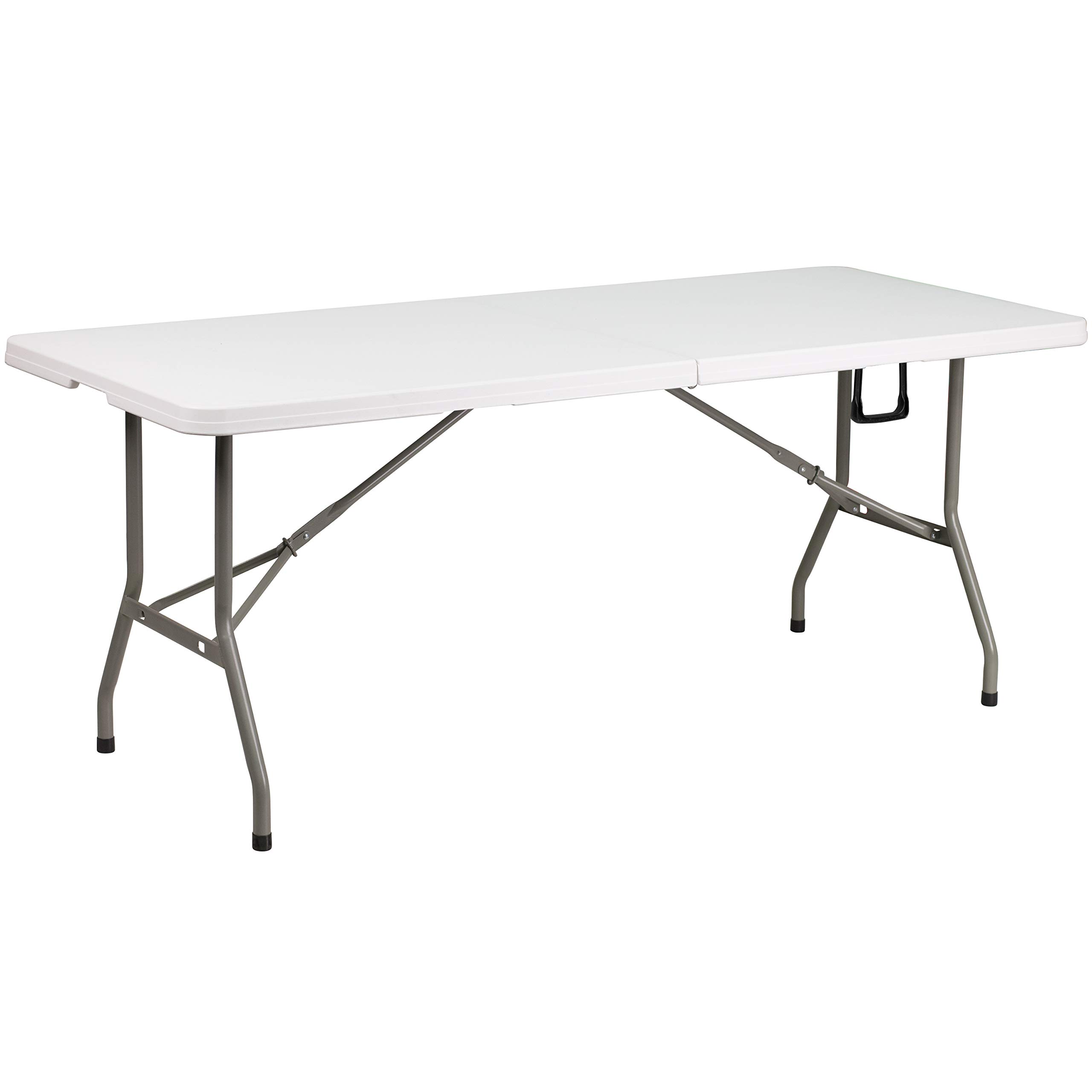 6-Foot Bi-Fold Granite White Plastic Folding Table - Heavy Duty Banquet & Event Table with Carry Handle | Perfect for Parties, Weddings, Catering & Outdoor Events