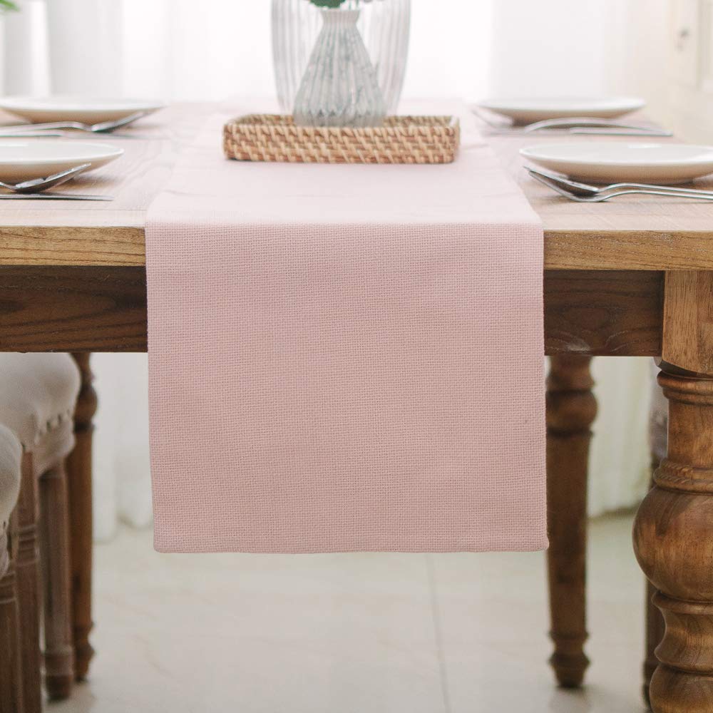 2-Piece Burlap Table Runner Set, 1-Inch Rustic Fabric for Kitchen, Dining, Wedding, Birthday Party, Baby Pink – Perfect for Home Decor and Special Events