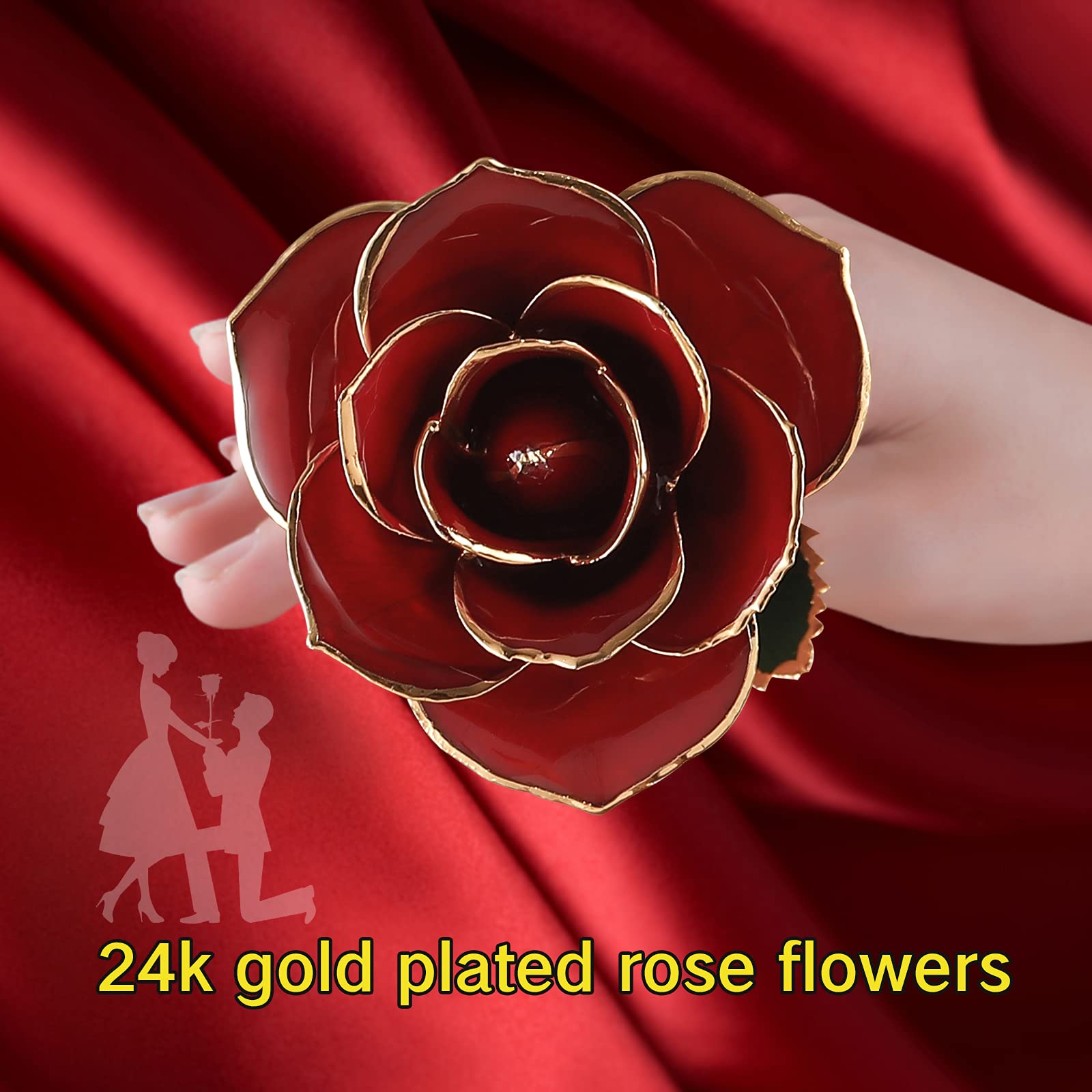 24k Gold Plated Eternal Rose in Gift Box - Romantic Anniversary, Valentine's Day, Birthday & Mother's Day Present for Women - Perfect for Home Decor, Wedding Centerpiece & Special Occasion Keepsake (Red)