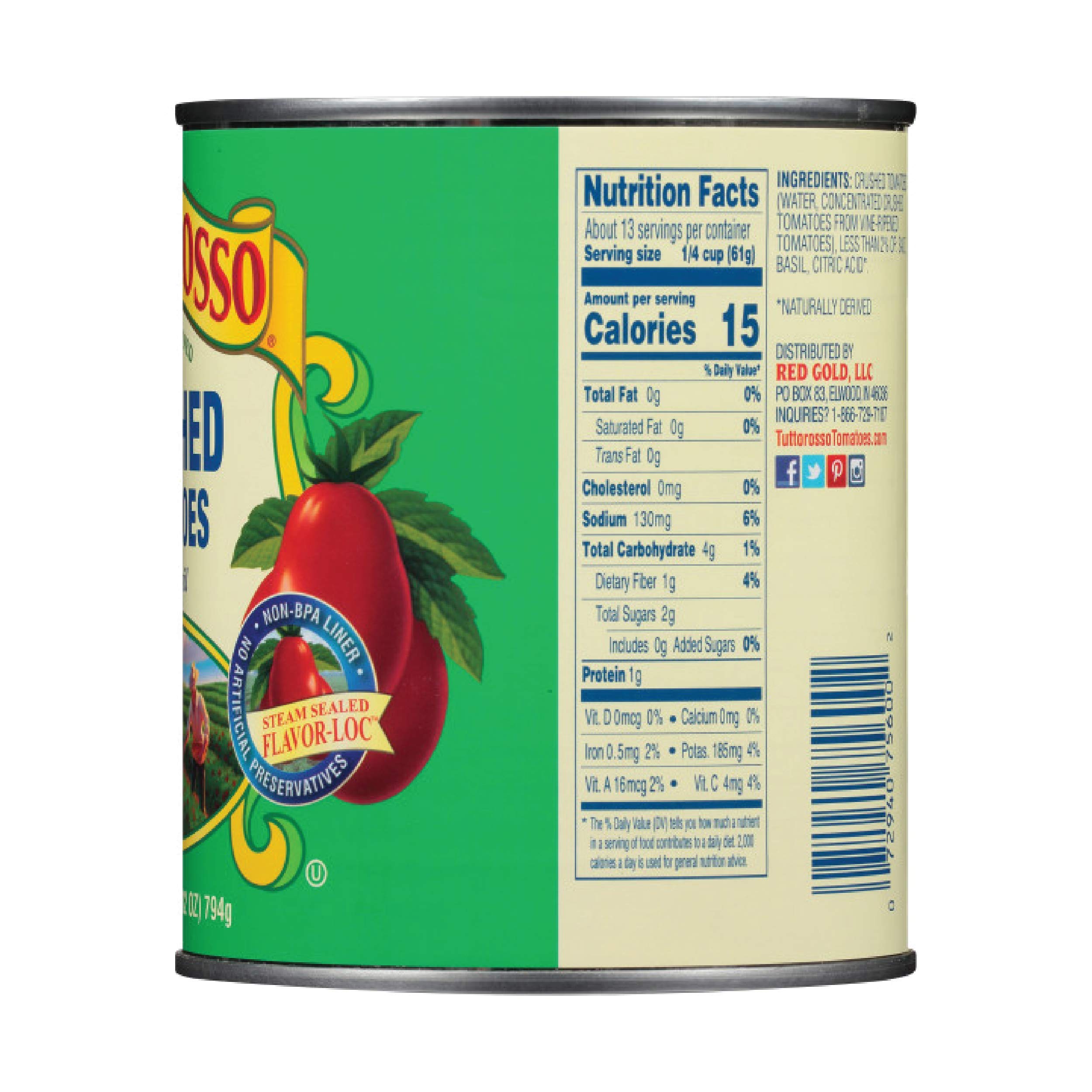 Tuttorosso Crushed Tomatoes with Basil | Gluten Free & Vegetarian | 28oz (2-Pack) | Perfect for Pasta Sauces, Soups & Italian Recipes