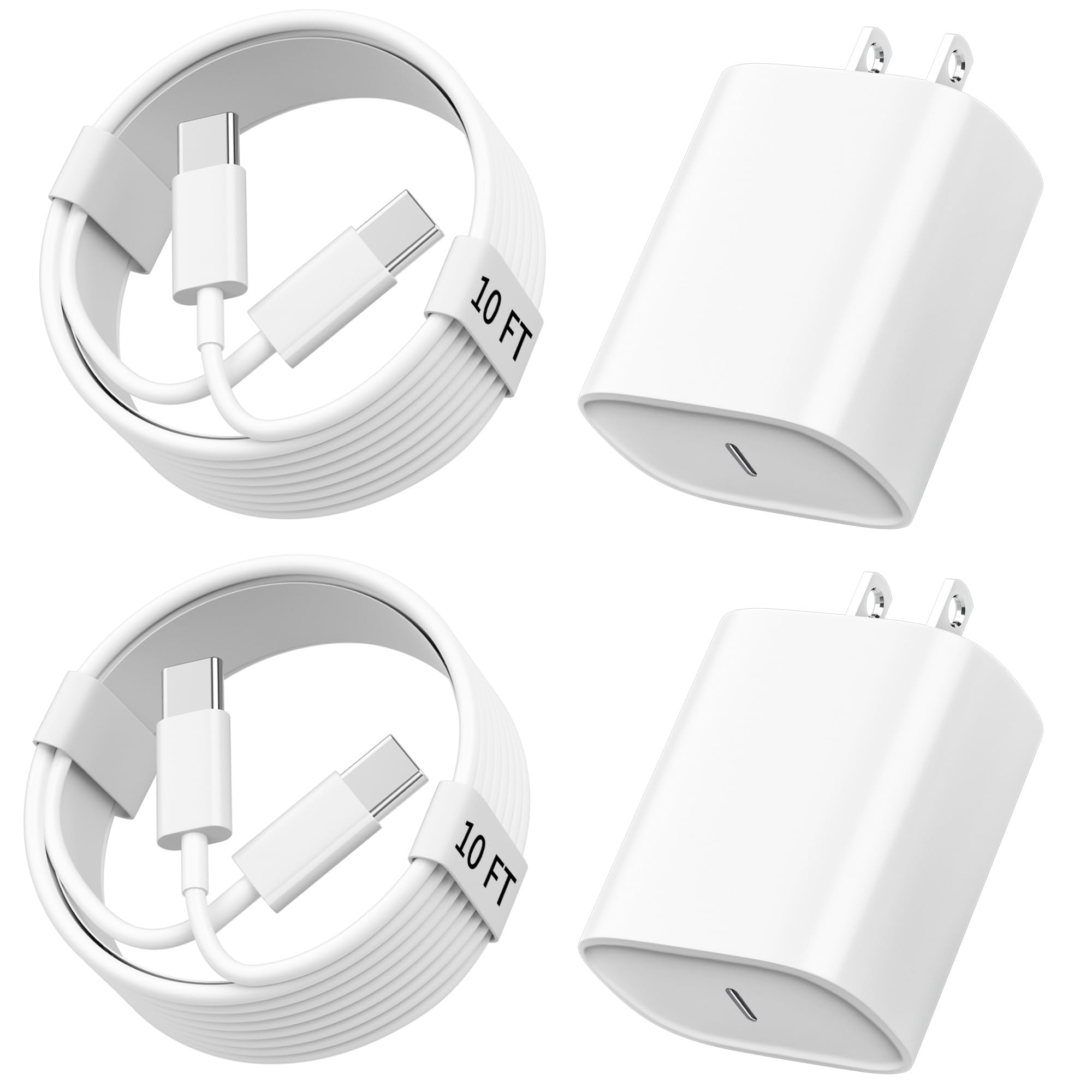 20W Fast Charger with 10FT USB-C Cable - Compatible with iPhone 16/16 Pro/16 Pro Max/16 Plus & iPhone 15 Series, iPad, Android Phones - Quick Charging Block for Home, Office & Travel