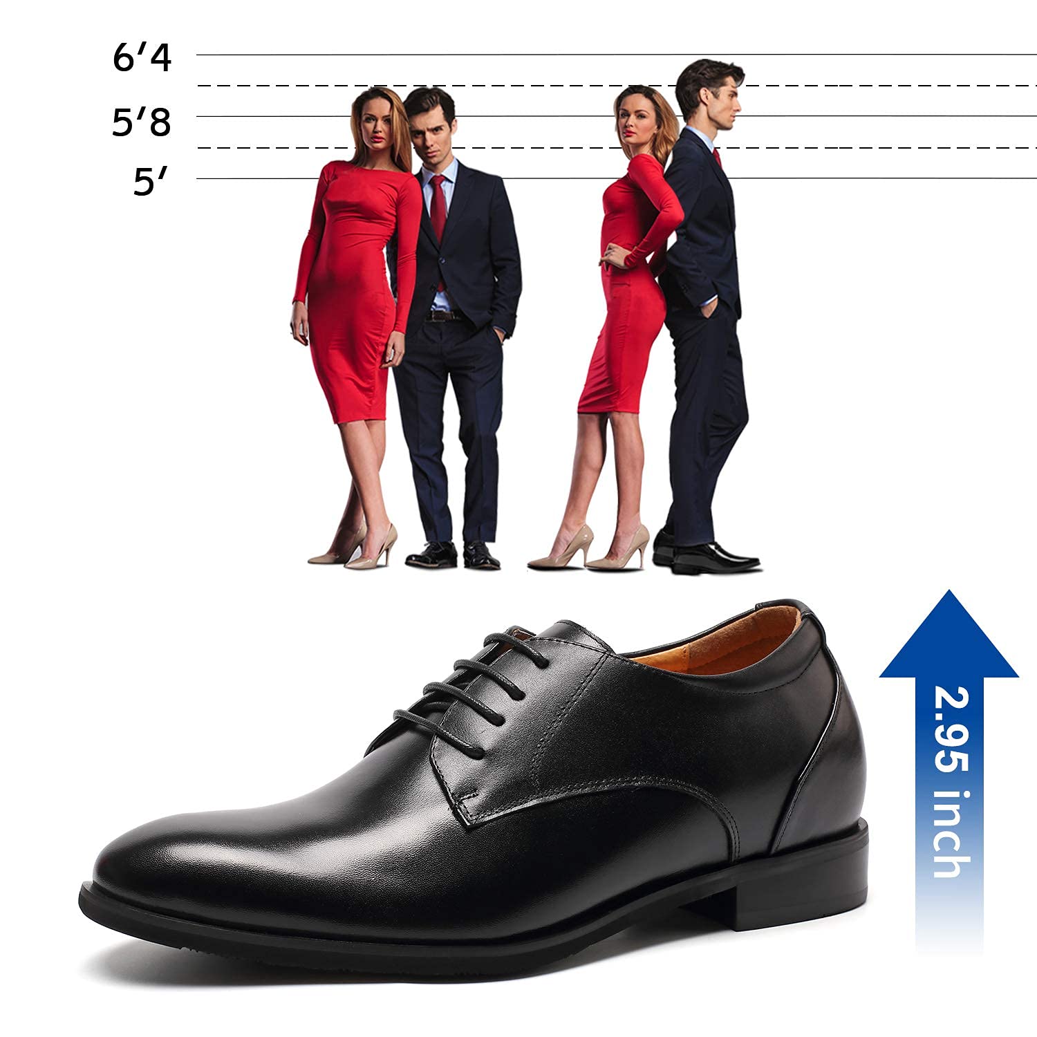 CHAMARIPA Men's Invisible Height Increasing Elevator Shoes - Lace Up Leather Oxford Dress Shoes for Formal Occasions | Elevator Shoes for Men That Make You Taller - Perfect for Weddings, Business Meetings & Special Events