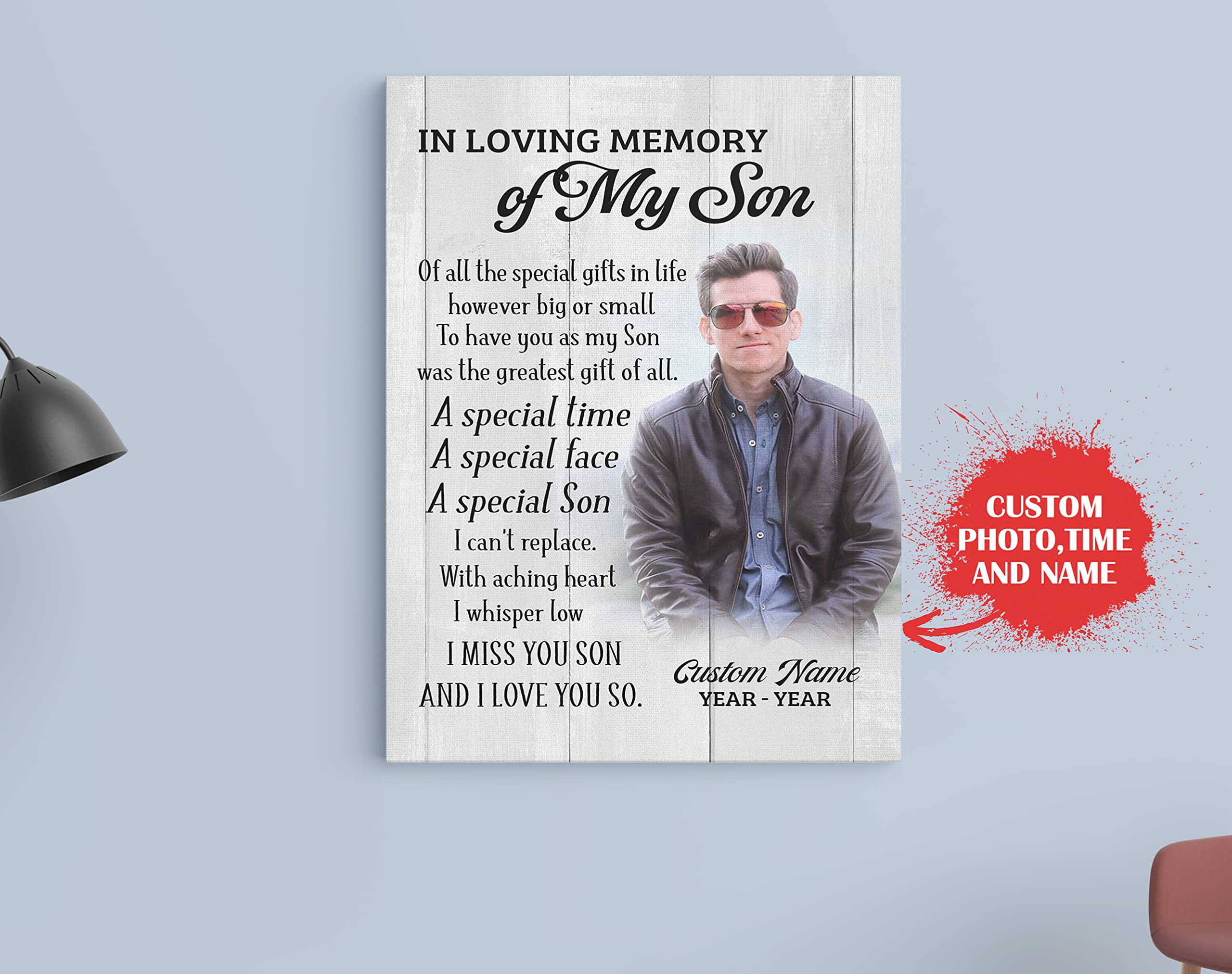 Personalized Naughty Puppy Canvas - Memorial Gift for Son, Sympathy Keepsake for Loss of Child, Bereavement Gift for Youth Cancer - 12x16 Inch - Perfect for Home Memorial, Comforting Grieving Parents, and Honoring Loved Ones