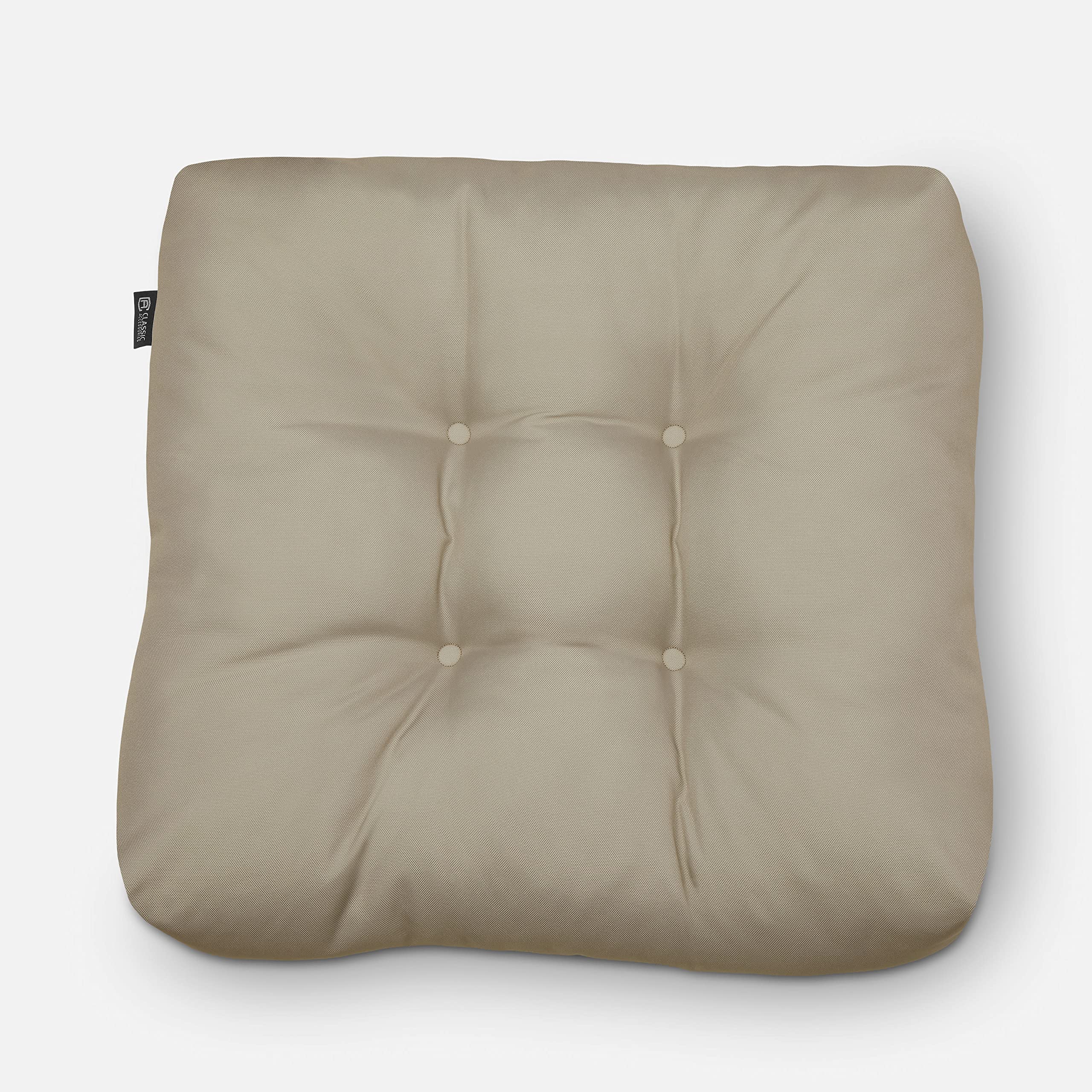 Waterproof 19x19x5 Inch Square Patio Seat Cushions - 2 Pack Khaki Outdoor Furniture Cushions for Garden, Deck, Poolside & Patio Lounge Chairs - Classic Accessories