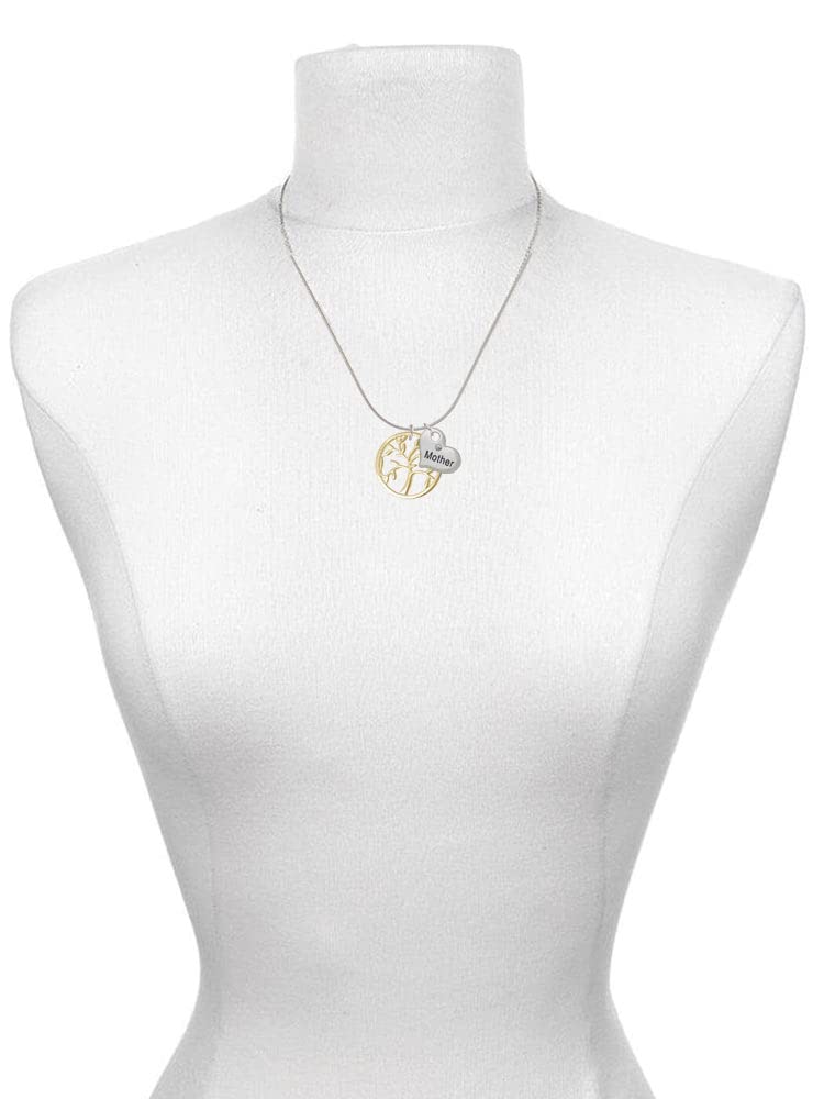 Tree of Life Mother Daughter Necklace Set - 2 Pcs Circle Heart Pendant Jewelry for Women, 19