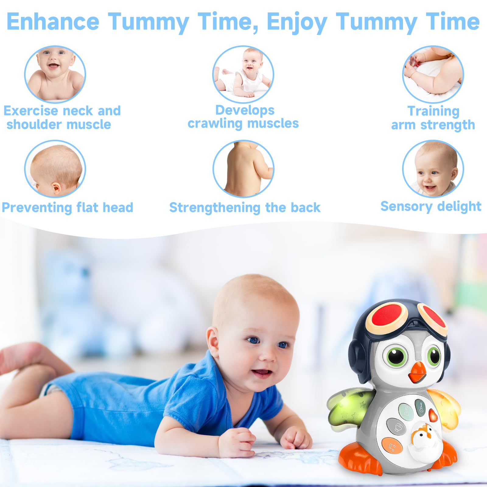 Musical Penguin Baby Crawling Toy with Lights - Interactive Tummy Time Toy for Infants 0-36 Months, Developmental Learning Toy for Boys & Girls Ages 1-3 - Perfect Christmas & 1st Birthday Gift for Toddlers | Encourages Crawling & Sensory Play