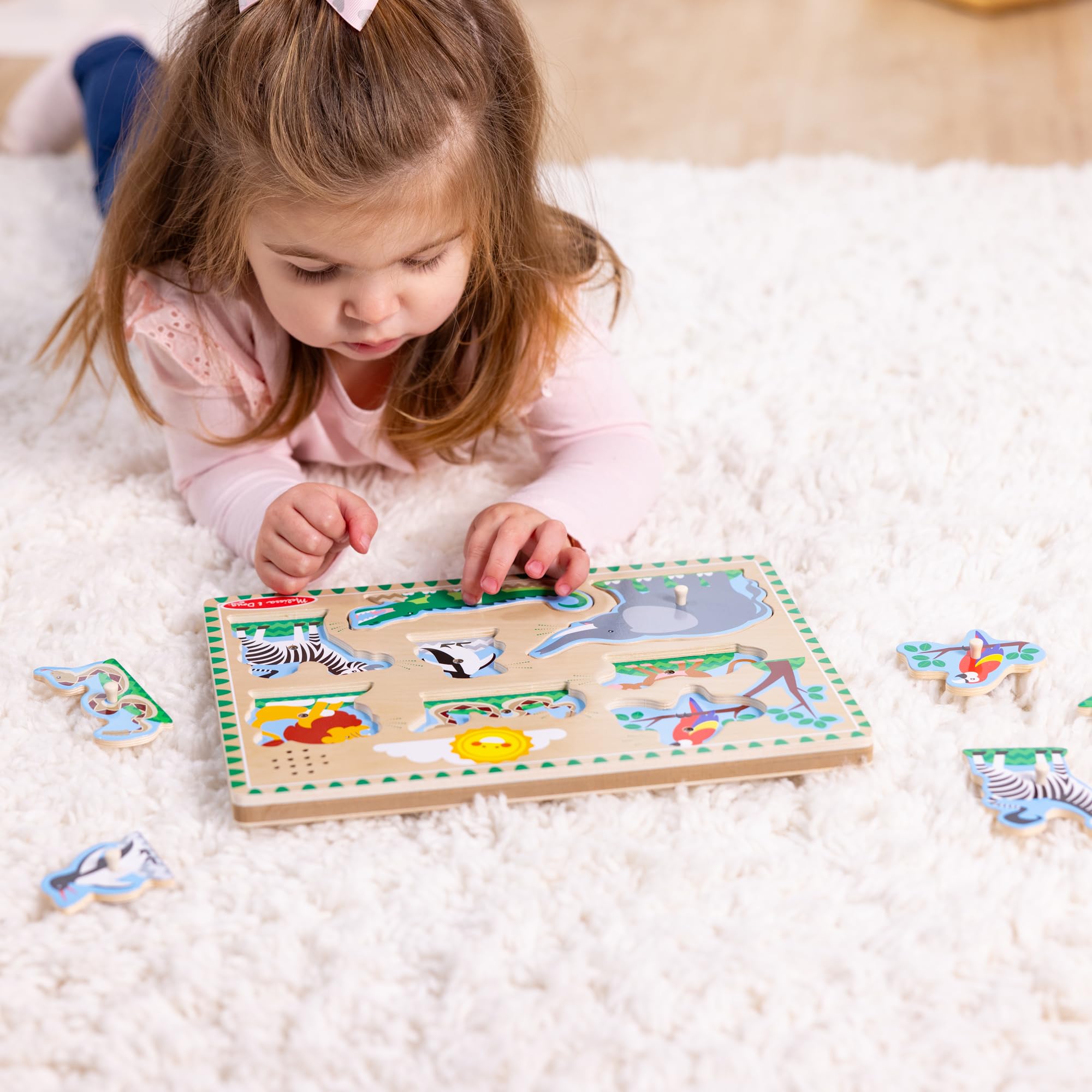 Melissa & Doug Zoo Animals Sound Puzzle - Wooden Peg Puzzle with Sound Effects (8 Pieces) - Educational Toddler Toy for Learning Animal Names & Sounds | Perfect for Preschool Classroom, Daycare & Home Playtime