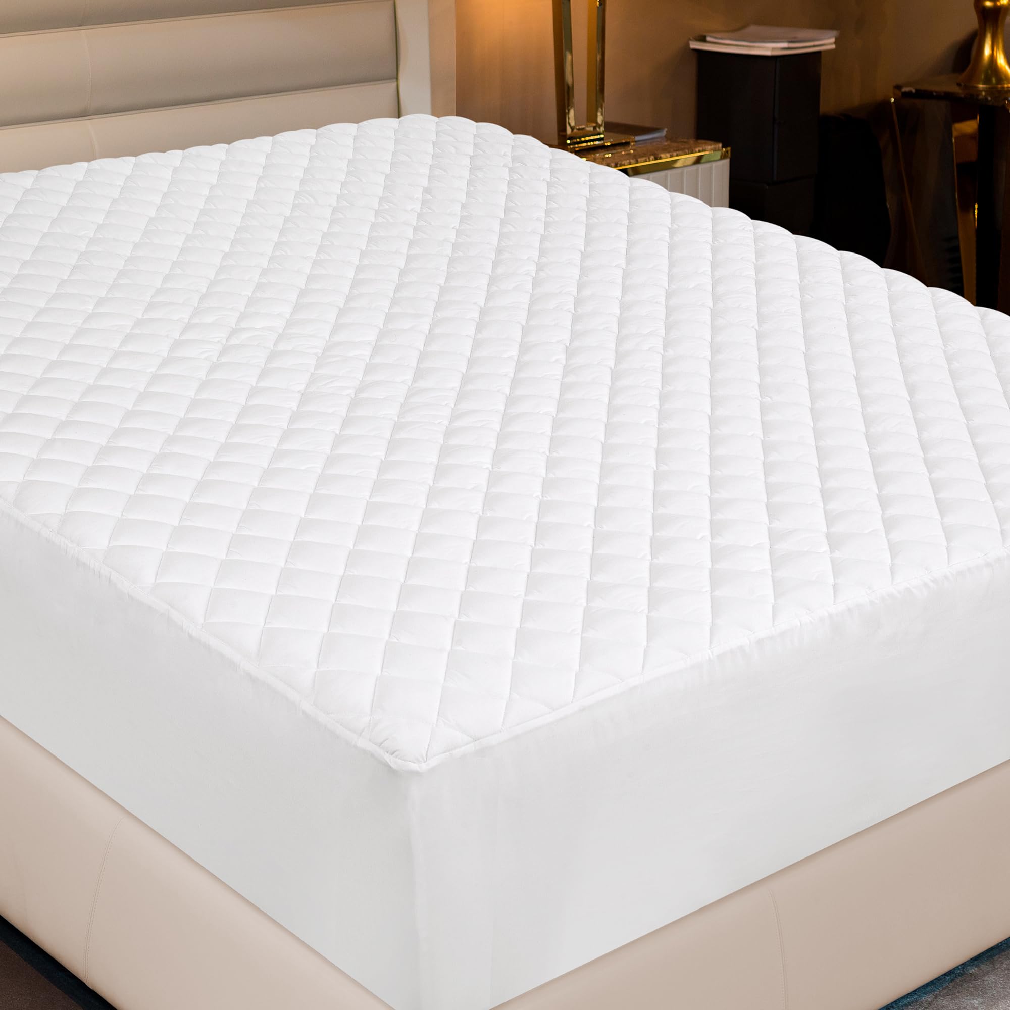 Royale Linens Queen Size Mattress Topper - Soft Quilted Cooling Mattress Protector with Deep Pocket (Fits 16 Inch) - Breathable Elastic Fitted Bed Cover - Machine Washable - 60x80 Inches - Perfect for Hot Sleepers & Allergy Relief