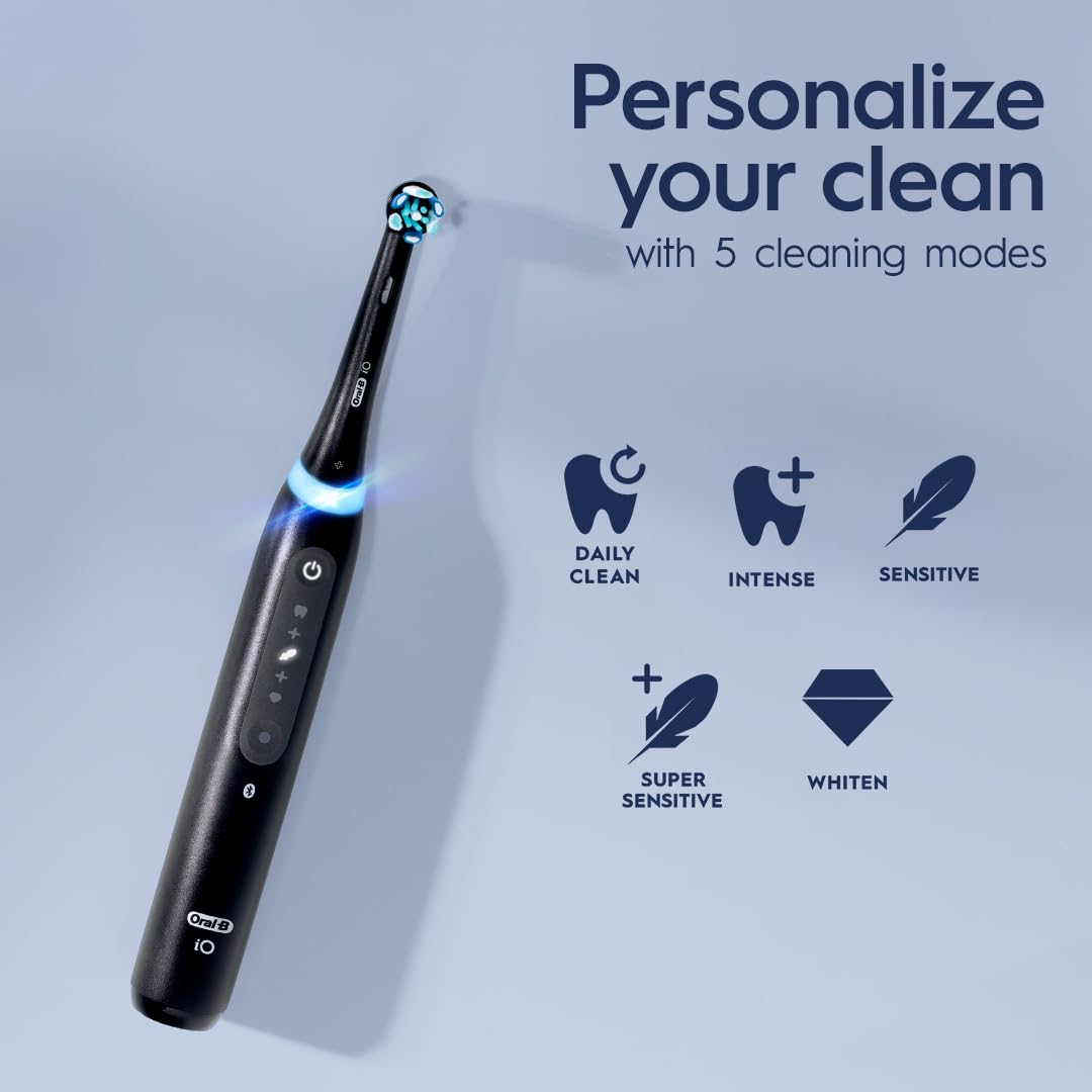 Oral-B iO Series 5 Ultimate White Electric Toothbrush with Pressure Sensor, 5 Modes & Travel Case - Professional Teeth Cleaning for Whitening, Gum Care & Fresh Breath - Perfect for Home & Travel Use