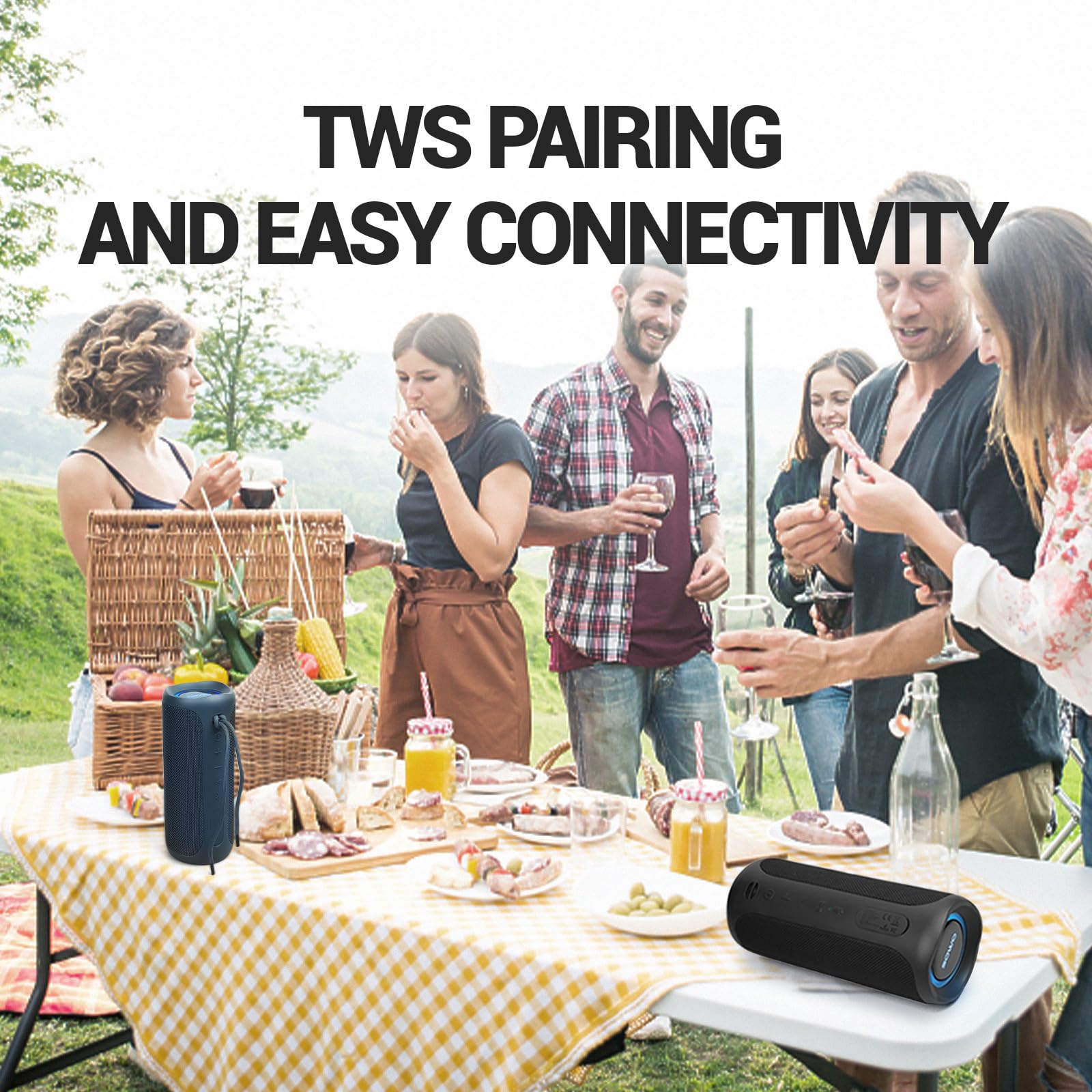 SOWO Waterproof Bluetooth Speaker Wireless - Portable Outdoor Speaker with Built-in Subwoofer, Extra Bass, Stereo Sound, IP67 Rating & Colorful LED Lights - Perfect for Parties, Camping, Beach & Pool Use - Blue