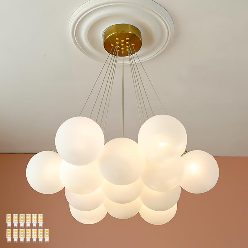 Textured Glass Bubble Chandelier with Brass Ceiling Canopy - 13-Light Modern Pendant Lighting Fixture for Living Room & Dining Room (Bulbs Included) | Perfect for Contemporary Home Decor and Elegant Dining Ambiance