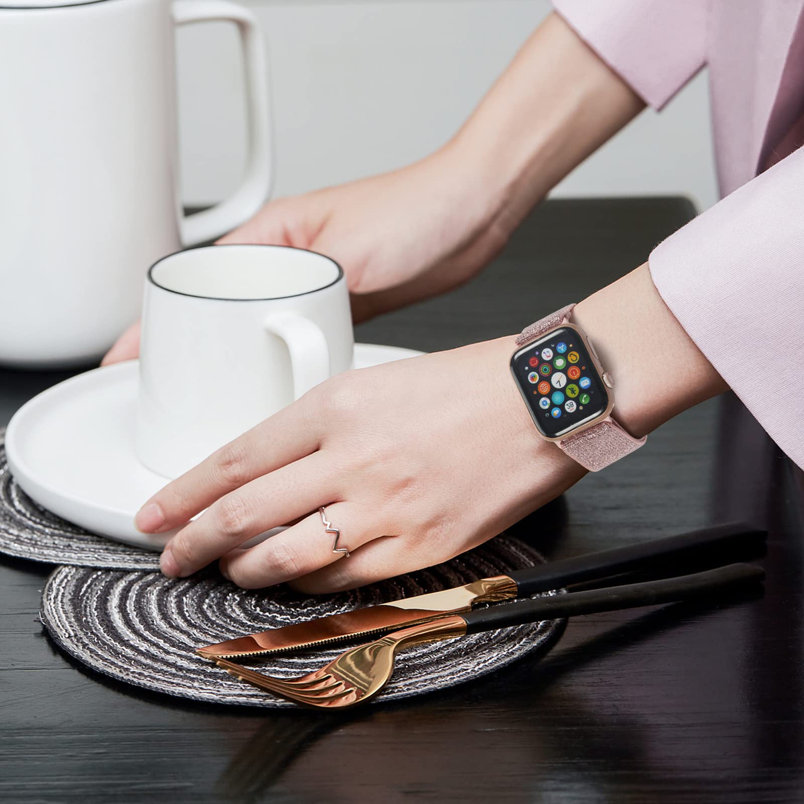 3 Pack Shiny Nylon Stretchy Apple Watch Bands for Women - Compatible with iWatch Series 9/8/7/6/5/4/3/2/1, SE & Ultra (42mm 44mm 45mm 49mm) - Fashionable & Comfortable Wristbands for Workout, Running & Daily Wear