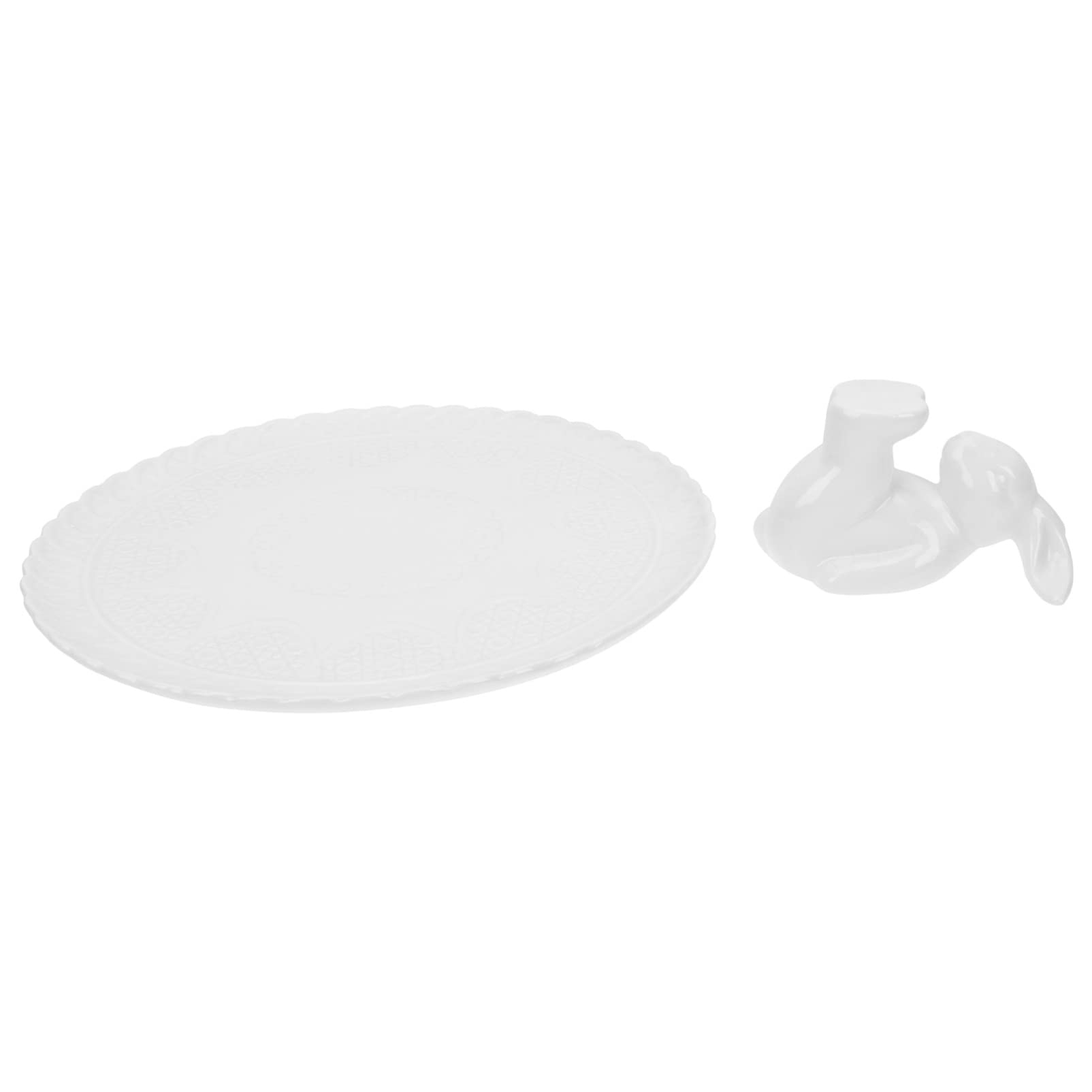 Cabilock Round Ceramic Cake Pans Set - Bunny Rabbit Statue Candy Dish & Cupcake Stand - Easter Party Dessert Plates & Serving Tray for Snacks - White Home Decor Sculptures (Perfect for Easter Celebrations, Birthday Parties & Tea Time Dessert Displays)