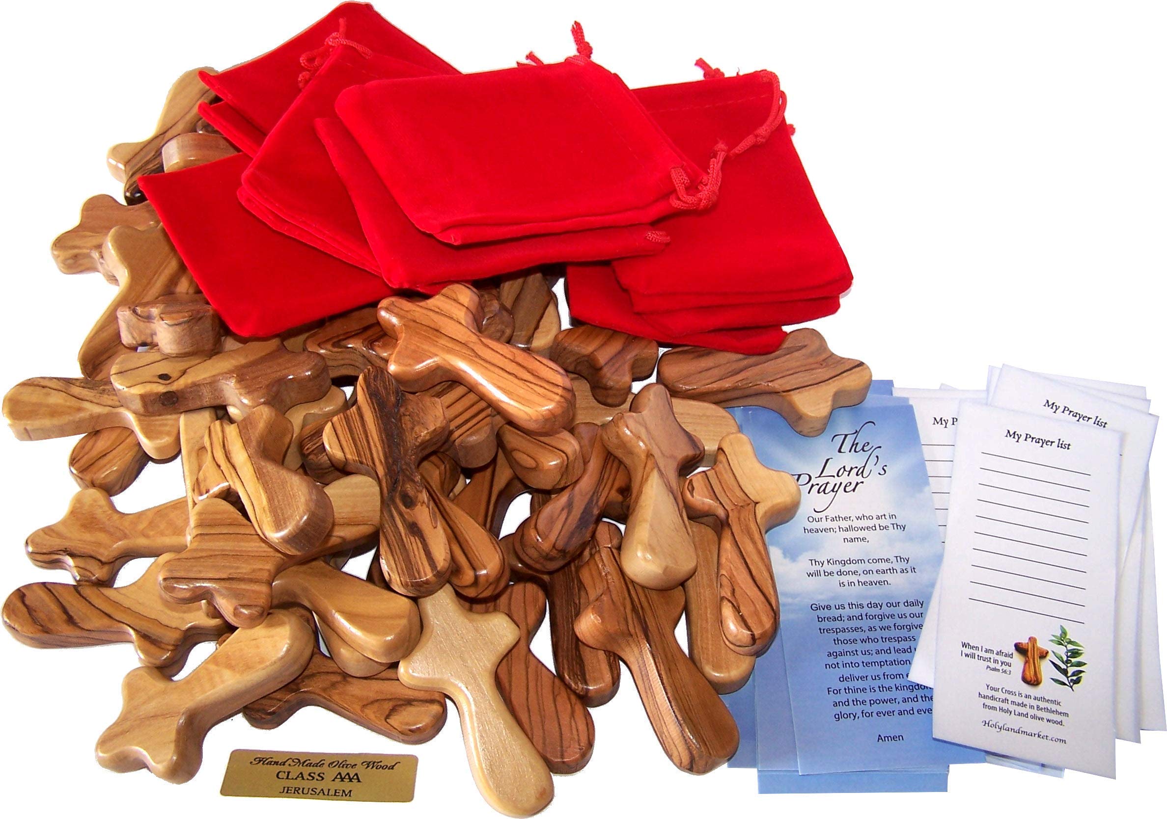 Holy Land Market Small Pocket Comfort Cross with Bag & Certificate - 50 Pack - Perfect for Church Events, Baptisms, and Religious Gifts