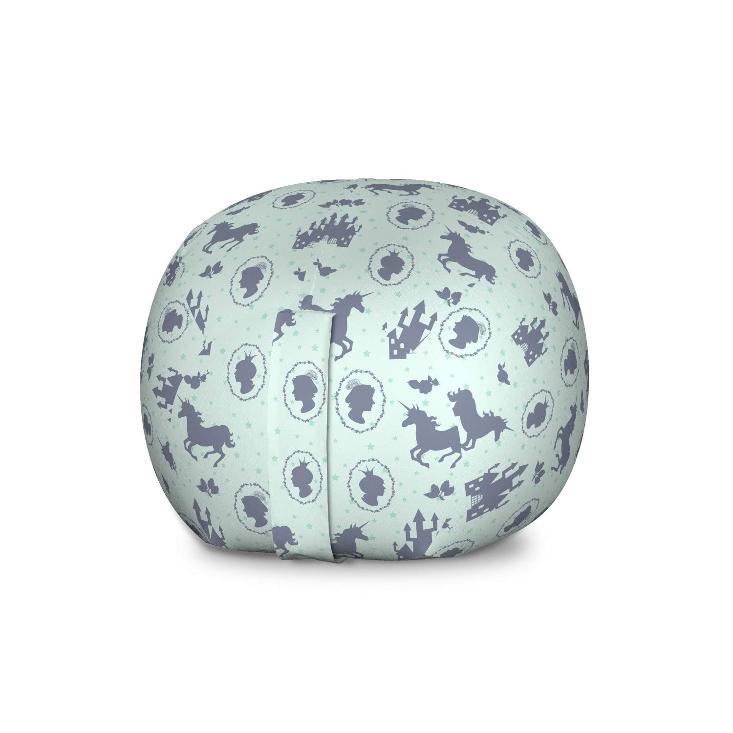 Ambesonne Fairy Tale Storage Toy Bag Chair - Silhouette Castle Prince & Unicorn Design - Large Washable Stuffed Animal Organizer in Purple-Blue Mint Green | Kids' Room Decor & Playroom Storage Solution