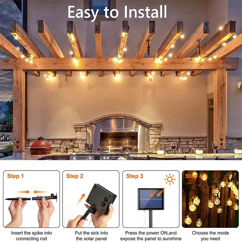 Solar Powered Dimmable LED Outdoor String Lights - Waterproof Fairy Lights for Patio, Garden, Backyard, Wedding & Party Decor