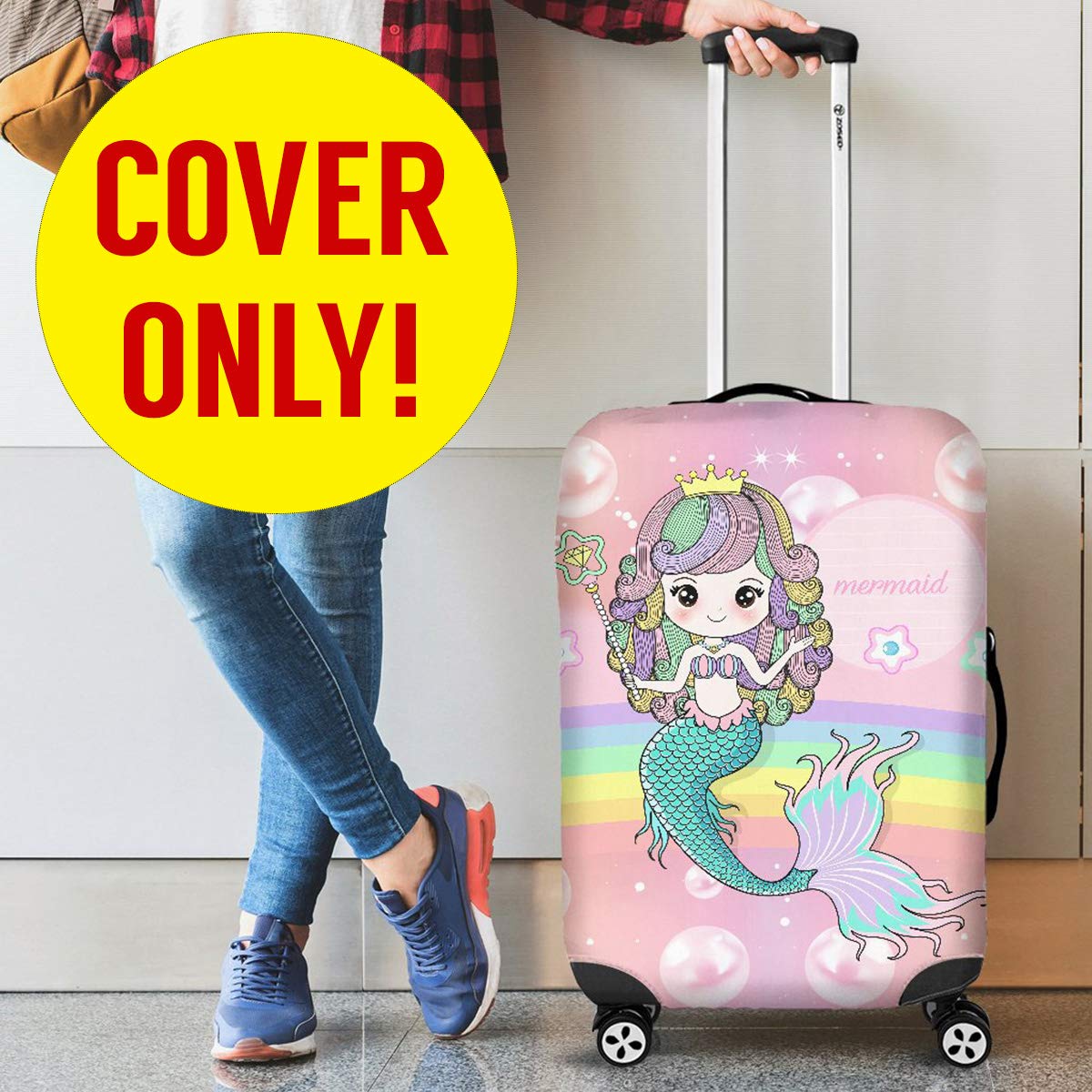 Personalized Mermaid Luggage Cover - Waterproof Suitcase Protector for Travel Accessories (Medium Size) - Perfect Gift for Beach Vacations & Cruise Trips