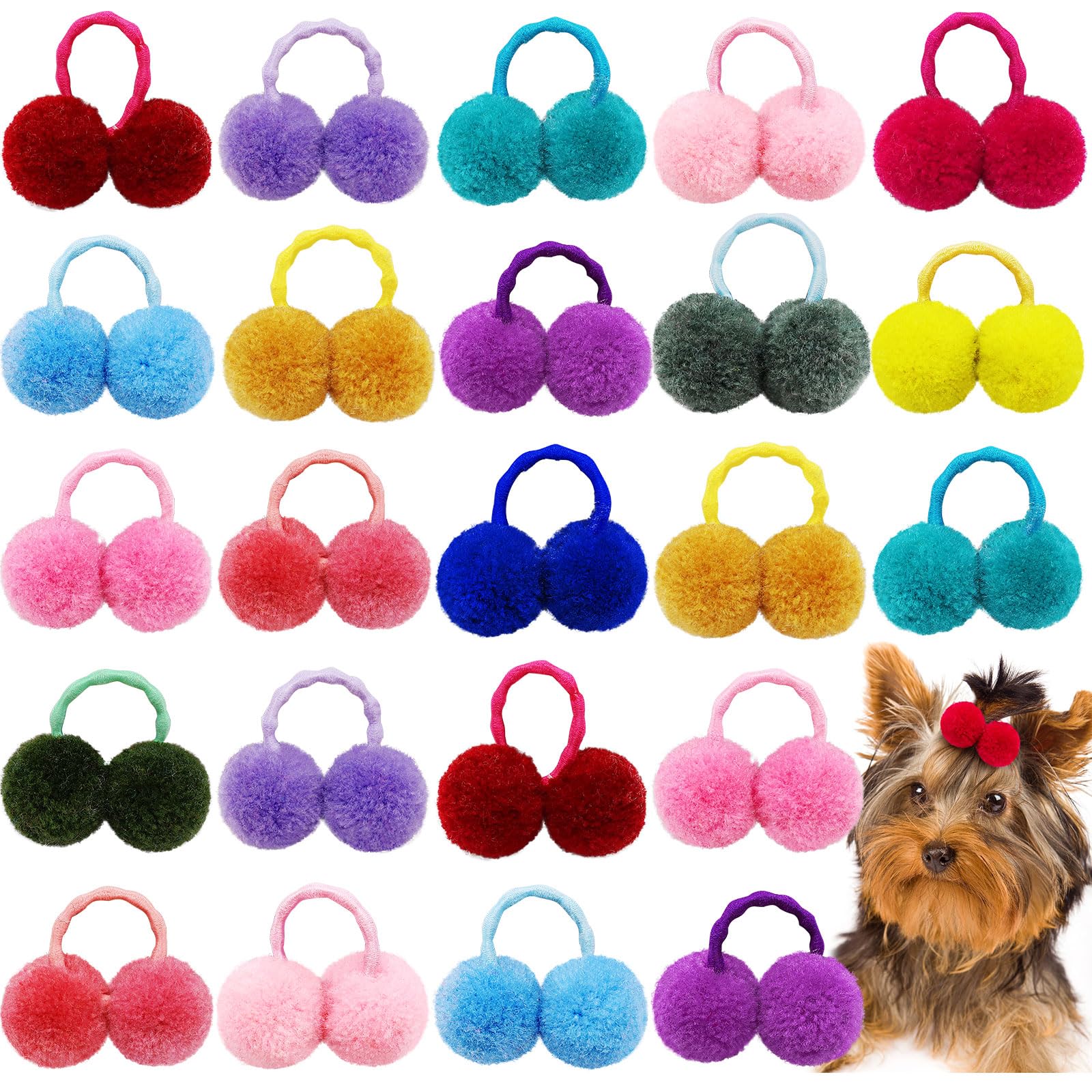 50pcs Dog Hair Puff Ball Bows - Small Pet Hair Accessories with Rubber Bands, Mixed Colors Handmade Puppy Grooming Bows for Yorkie, Cat & Girls Hair - Perfect for Pet Parties, Grooming & Fashion Accessories