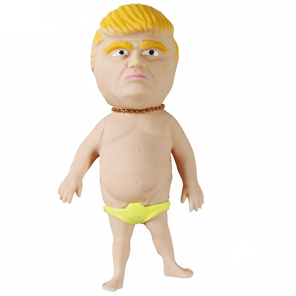 Donald Trump Stress Relief Toy - Squishy Sand-Filled Fidget Ball with Golden Necklace & Swim Trunks - Fun Decompression Sensory Toy for Adults & Kids - Perfect for Office, Travel, and Anxiety Relief (Random Color)
