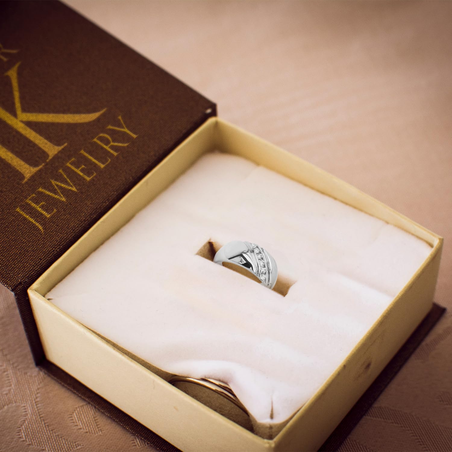 Solid Sterling Silver 6-Stone Cubic Zirconia Wedding Band for Men - Luxury CZ Engagement Ring for Dad or Husband - Fine Silver Jewelry Gift for Him (Made in USA) - Perfect for Anniversaries, Proposals & Special Occasions