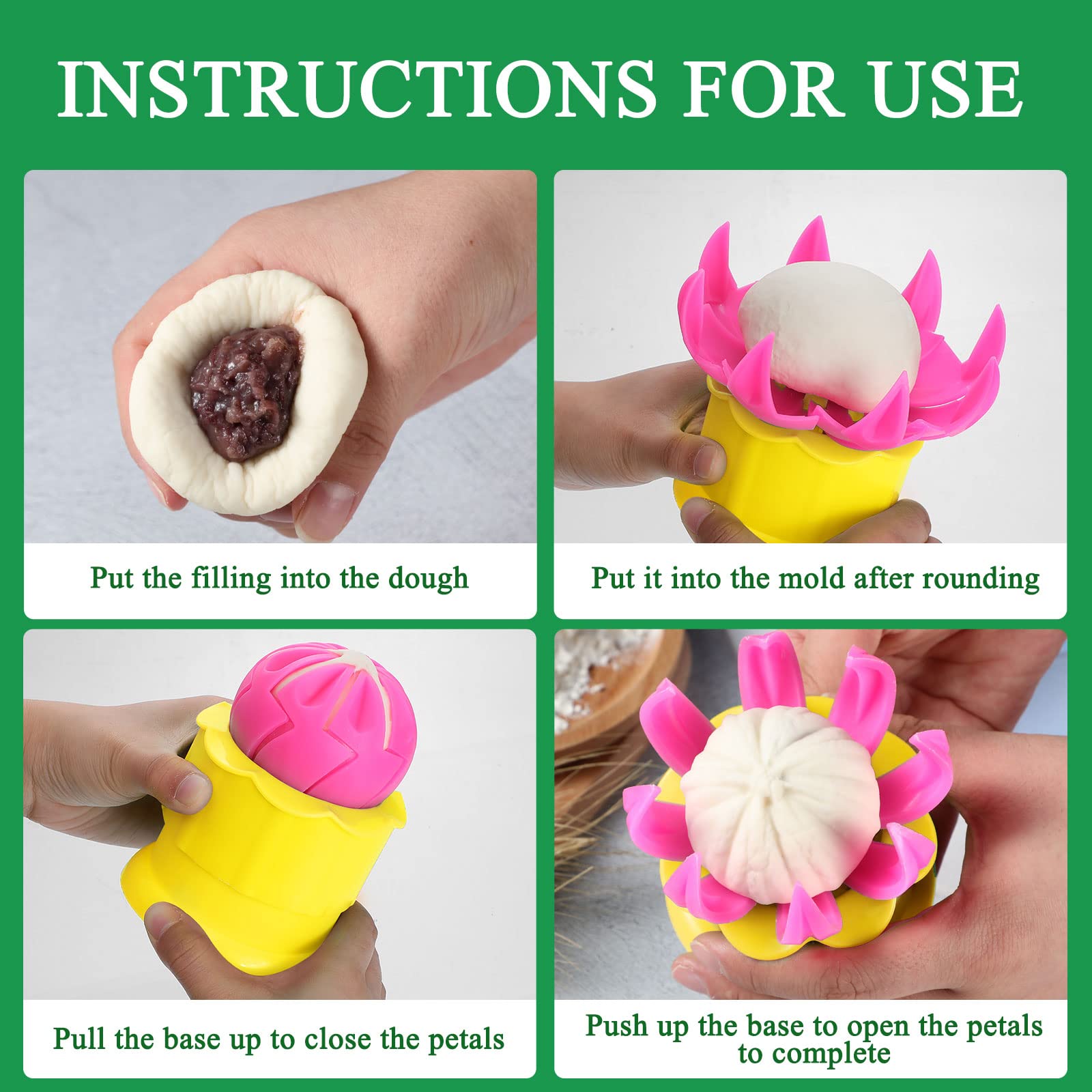 5-Piece Bun and Dumpling Maker Kit with Steam Mold & Filling Spoon - Cooking Tools for Kids to Learn Making Delicious Buns (Yellow, Pink, Beige) - Perfect for Family Cooking Activities and Asian Cuisine DIY