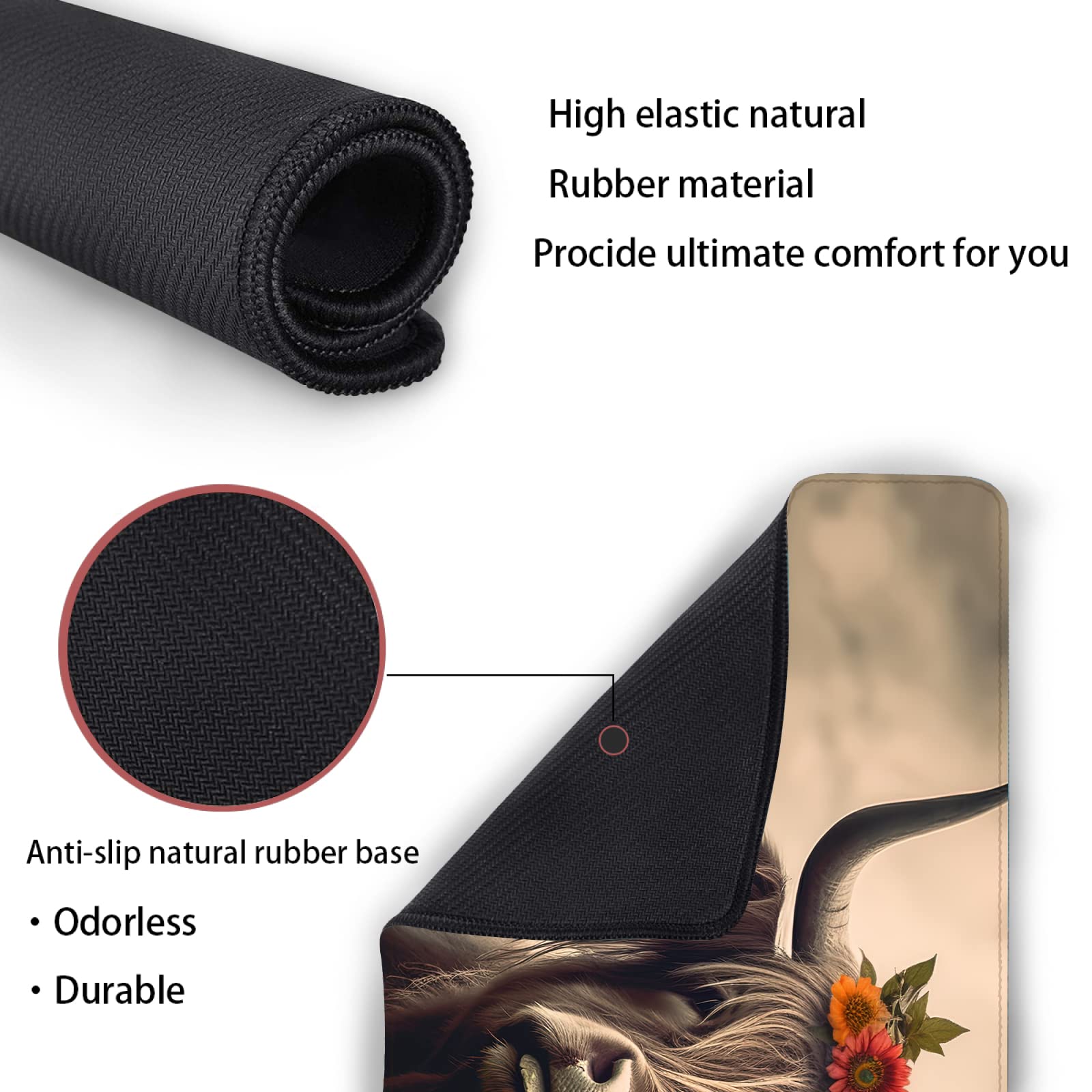 Highland Cow XXL Gaming Mouse Pad (35''×15.7'') - Non-Slip Base & Stitched Edges Desk Mat for Office, Computer & Keyboard | Perfect for Gaming Setups, Home Office & Workstations