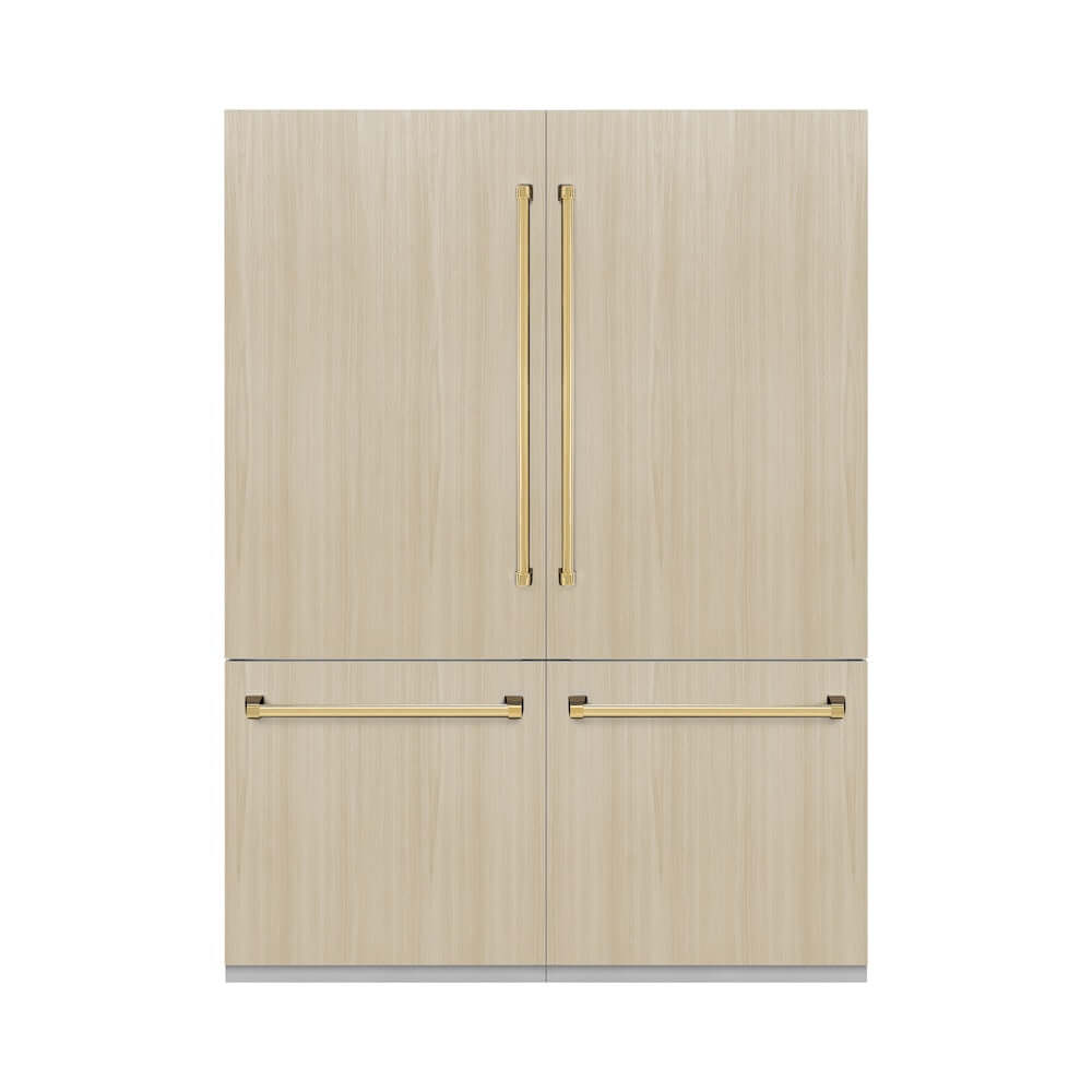 ZLINE Autograph Edition 60-Inch Panel Ready French Door Built-In Refrigerator - 32.2 cu. ft. Capacity, Bottom Freezer, Water Dispenser & Ice Maker, Graphite Gray Interior with Polished Gold Accents (GRBIVZ 60 G) - Perfect for Luxury Kitchens & Modern Home Design