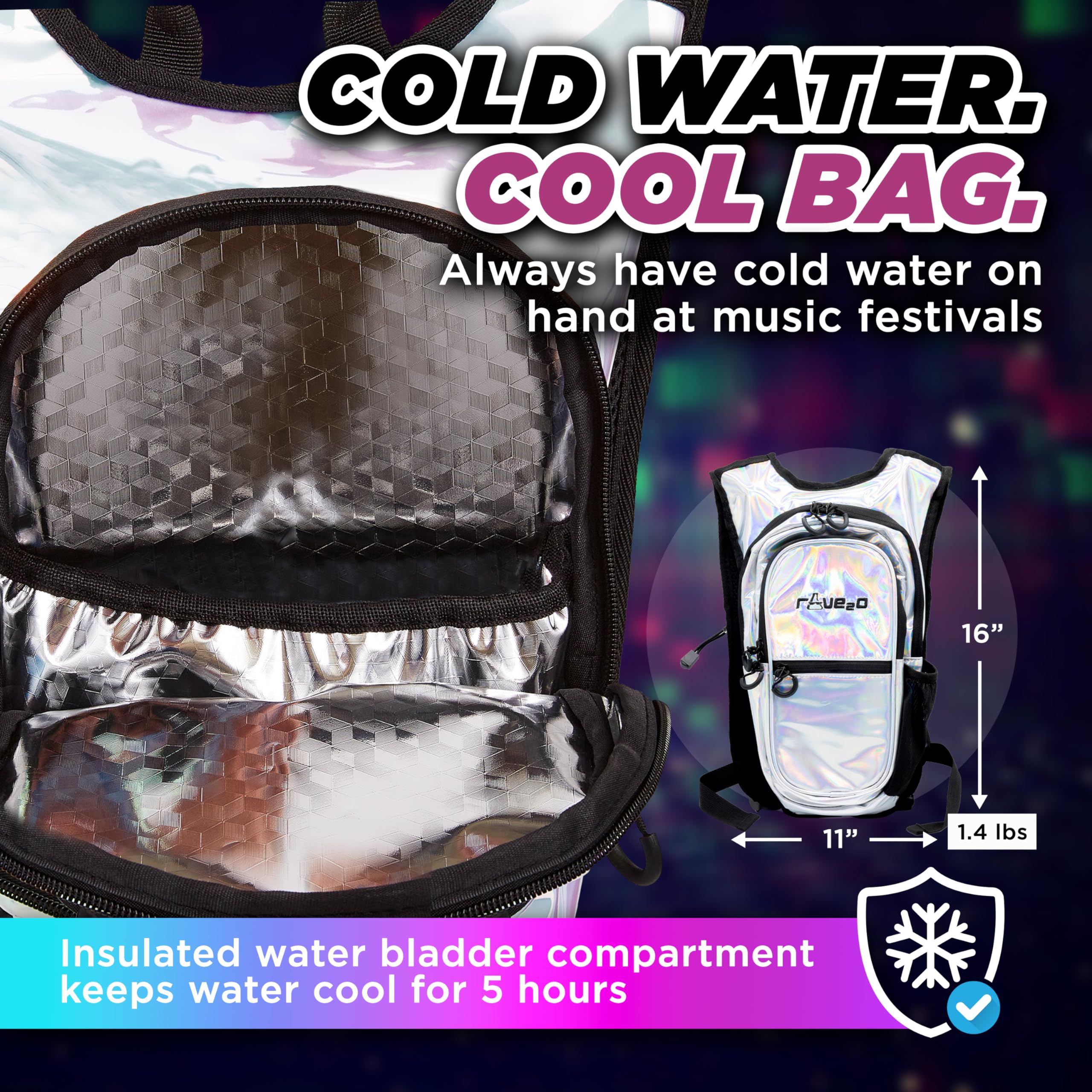 Anti Theft Hydration Backpack 1.5L - Insulated Water Backpack for Raves, Festivals, Hiking & Running - Leakproof Festival Essentials for Men, Women & Kids - Perfect for Outdoor Adventures, Concerts & Sports Events