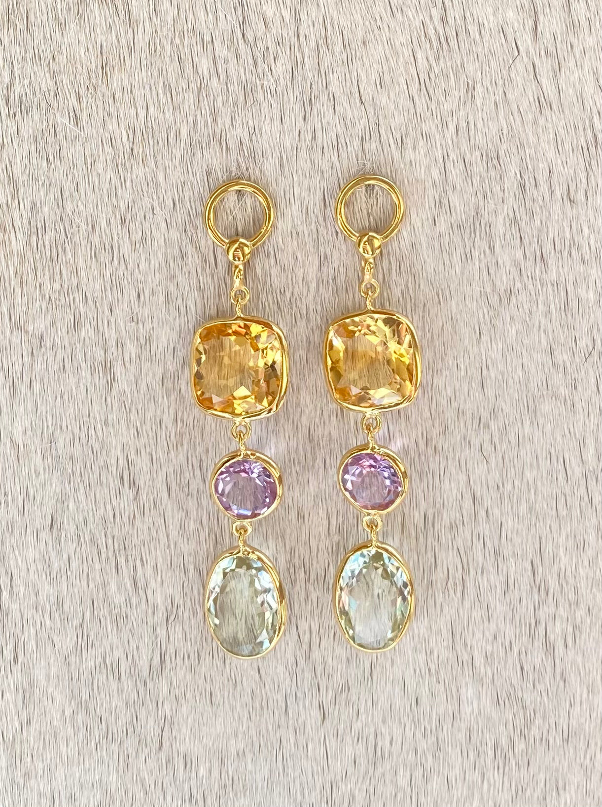 14K Gold Plated Sterling Silver Citrine and Amethyst Dangle Earrings for Women - Elegant Jewelry Gift for Birthday, Anniversary & Special Occasions
