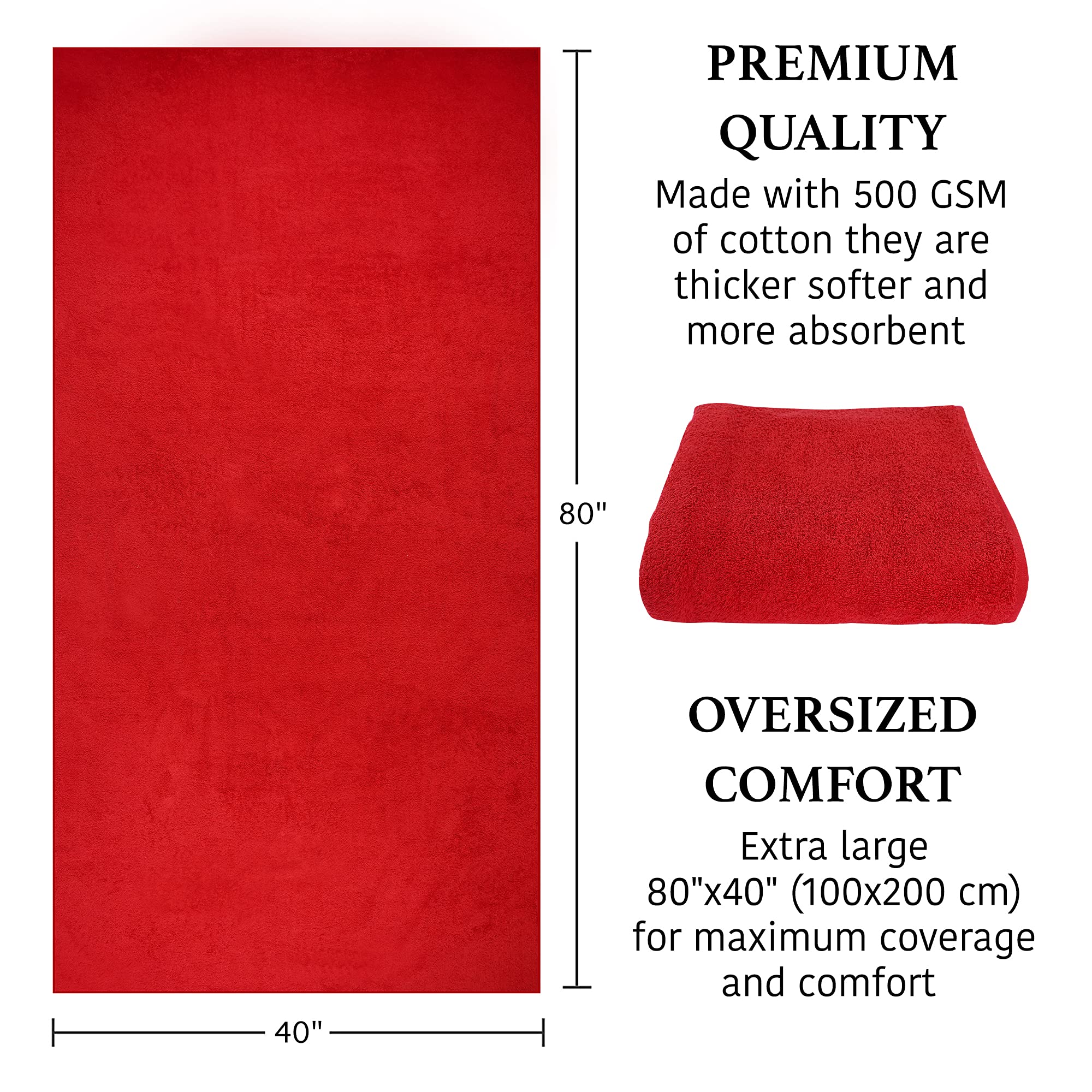Luxury 100% Natural Cotton Bath Towels Set of 2 - Extra Large 40x80 Inches, Ultra Absorbent & Plush Hotel-Quality Bath Sheets for Spa, Gym & Home Bathroom - Soft Thick Solid Design Towels