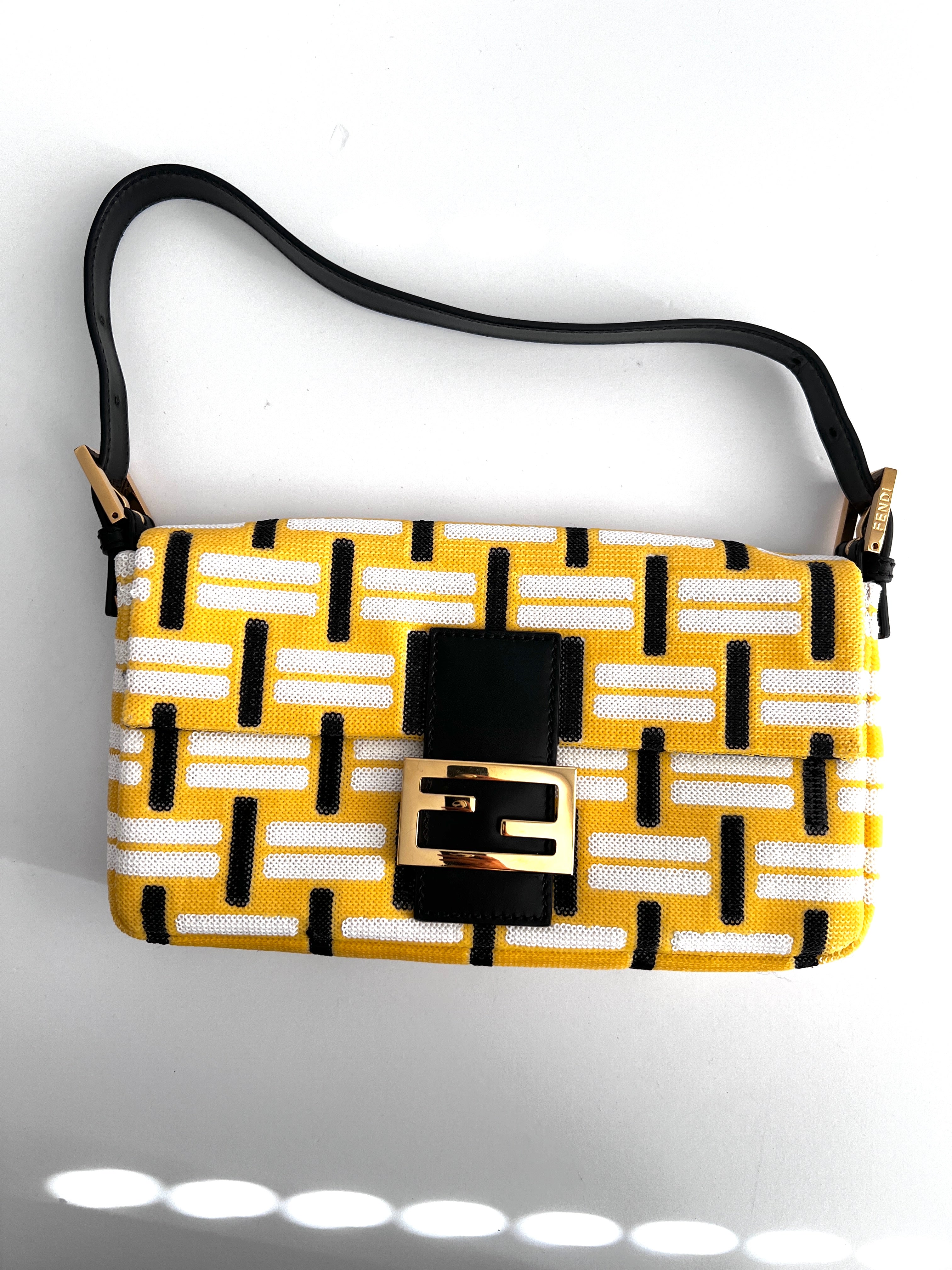 Fendi Yellow Full Sequins Baguette Bag - Luxury Glam Shoulder Bag for Women, Perfect for Parties, Weddings & Evening Events