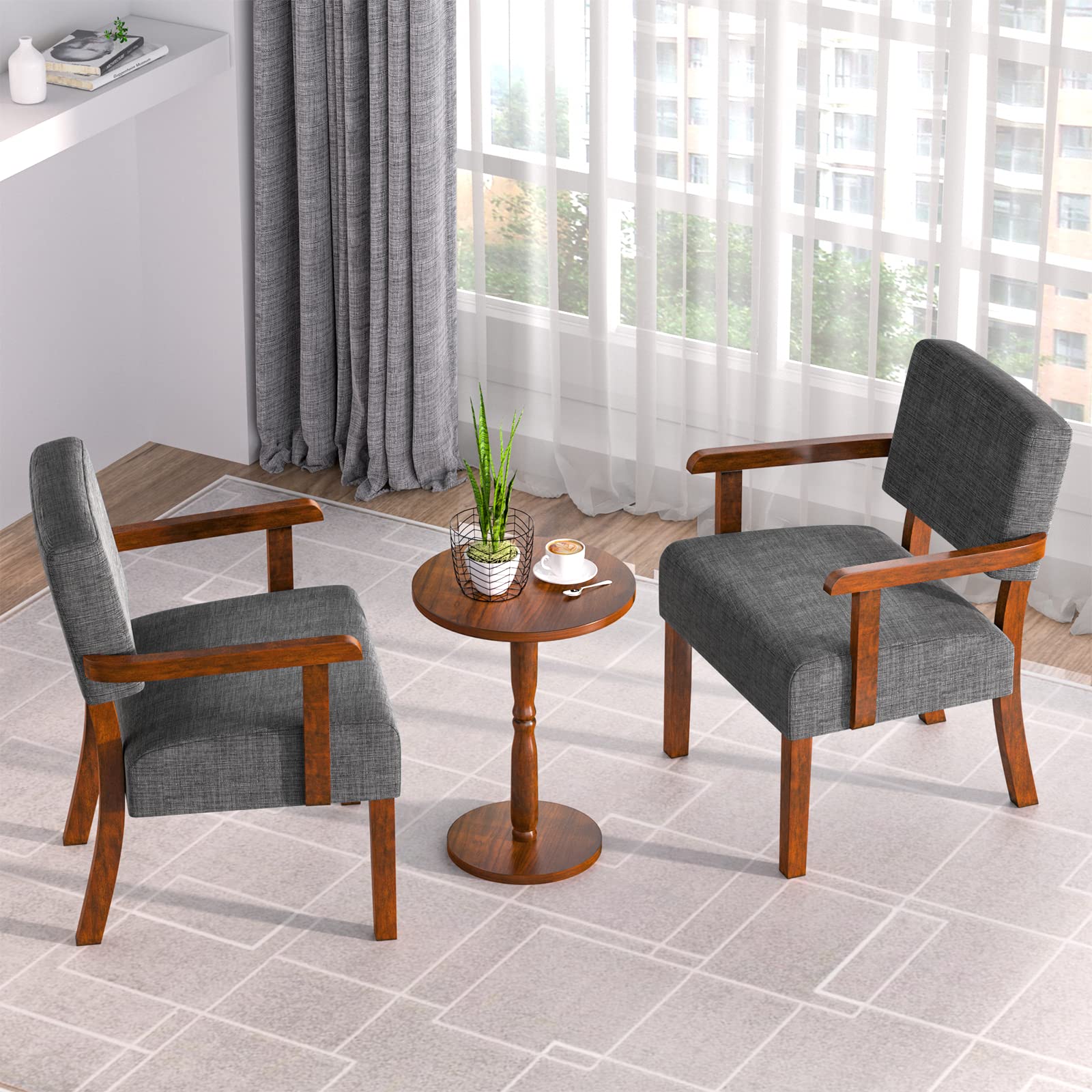 2-Piece Accent Chair Set with Side Table - Soft Upholstered Armchairs for Living Room, Bedroom, Reading Nook & Waiting Area - Modern Grey Lounge Chairs (AC01) - Perfect for Small Spaces, Home Office & Cozy Corners