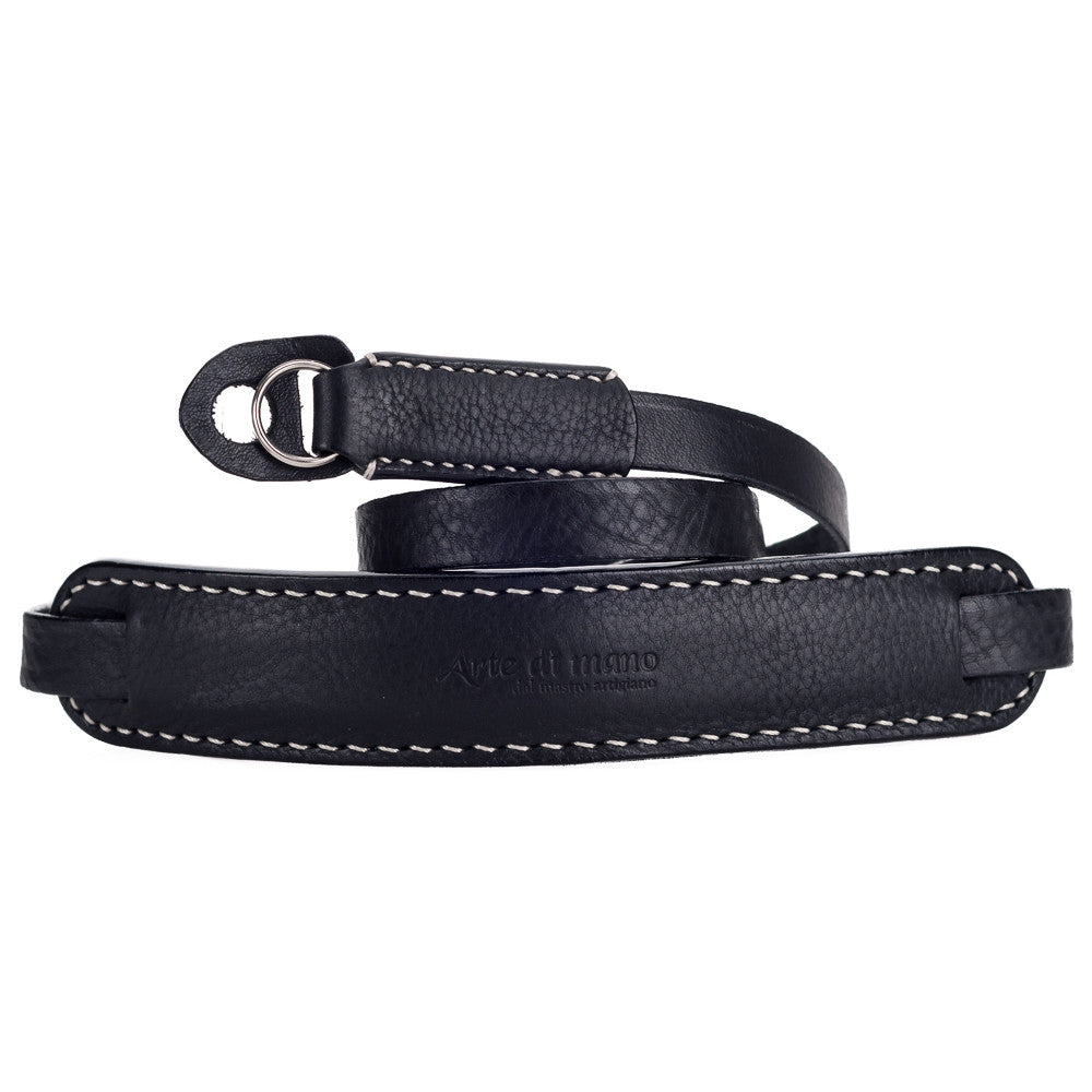 Arte di Mano Classic 95cm Camera Neck Strap - Minerva Black with White Stitching | Premium Leather Camera Strap for DSLR & Mirrorless Cameras | Perfect for Travel, Street & Event Photography
