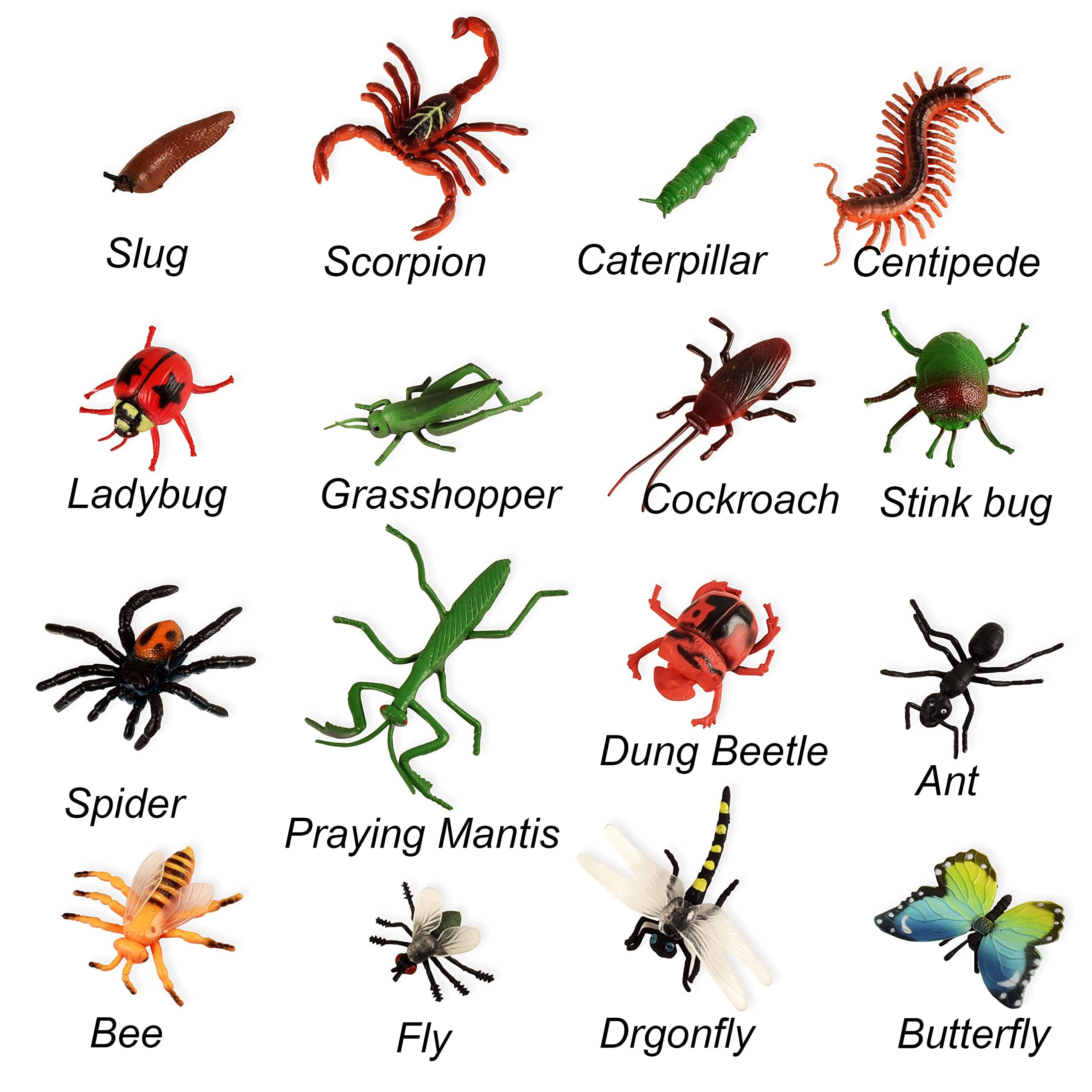 BOHS Realistic Bug Play Figures - 16PCS Educational Insect Toys (2-3 Inch) for Kids Science Projects, Party Favors & Birthday Cake Decorations | STEM Learning, Nature Exploration & Pretend Play