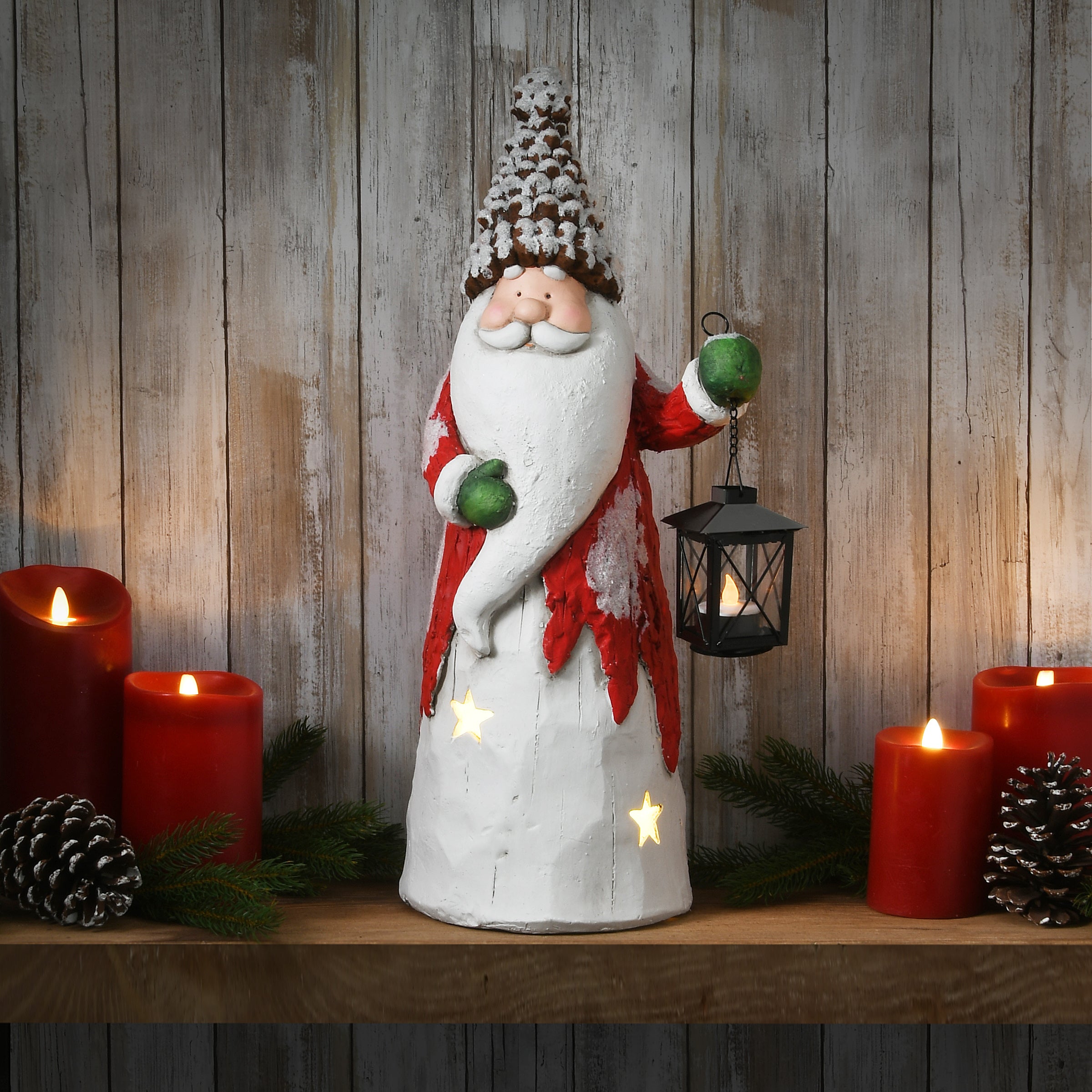 21 Inch Lighted Old World Santa Candle Holder - Christmas Decoration for Home, Fireplace Mantel, and Holiday Table Centerpiece