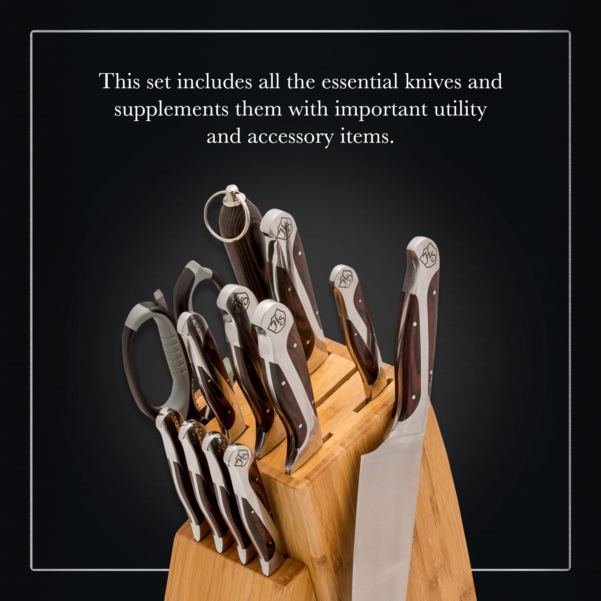 Premium Hammer Stahl 12-Piece Knife Block Set – Stainless Steel Kitchen Cutlery with Chef, Santoku, Bread, Steak & Paring Knives + Shears – Essential Sharp Knives for Home Cooking, Slicing, Dicing & Food Prep