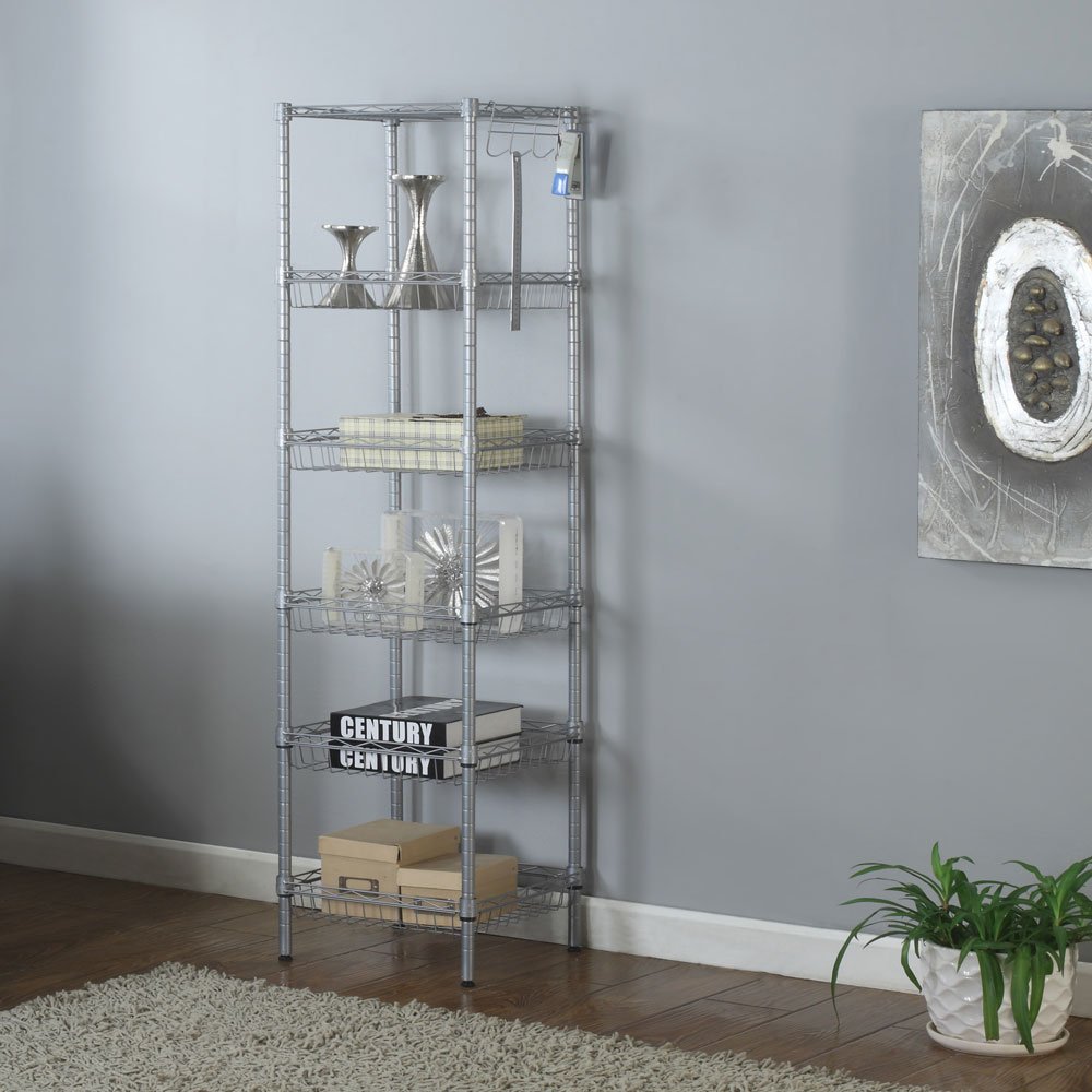 6-Tier Heavy Duty Steel Wire Shelving Rack - Adjustable Storage Unit for Laundry, Bathroom, Kitchen, Pantry & Closet Organization - Black (14