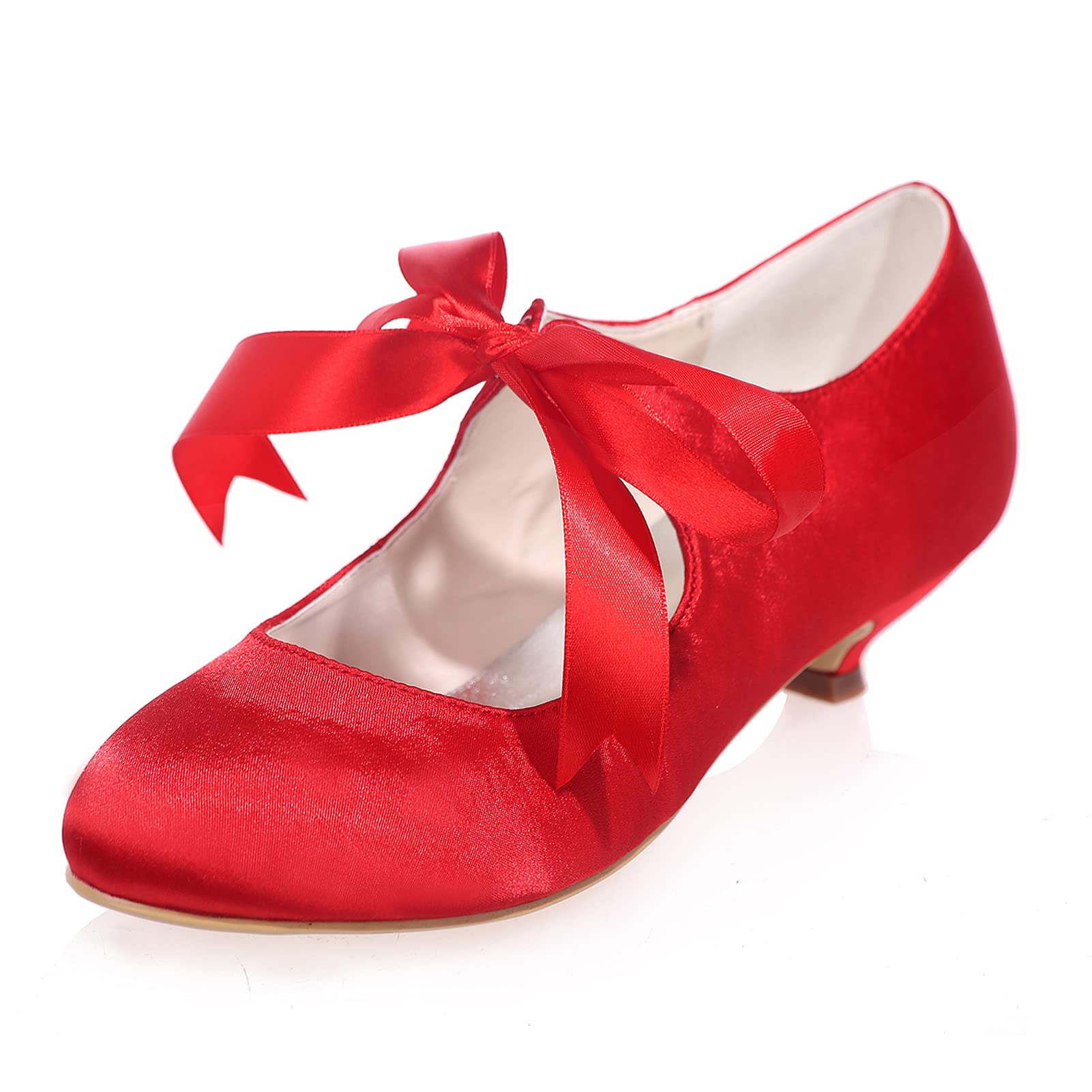 KSTORE Women's Low Heel Bridal Shoes - Elegant Lace Up Satin Court Shoes for Wedding, Party & Evening Events - Comfortable Round Toe Bridesmaid Shoes for Bride, Prom & Special Occasions