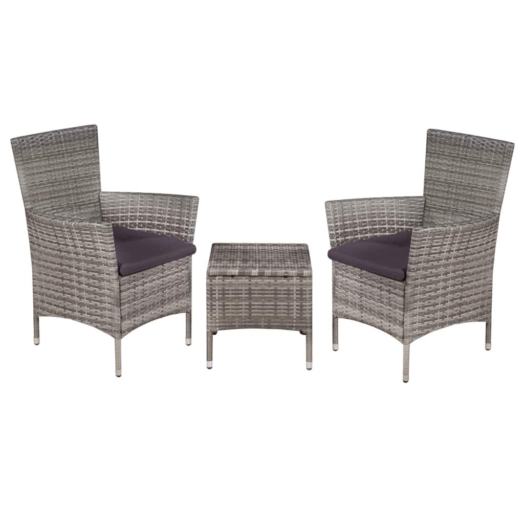 Outdoor Bistro Dining Set 3-Piece - Gray Poly Rattan Patio Table & Chairs for Garden, Balcony, Porch | Perfect for Small Spaces, Coffee Dates & Relaxing Outdoors