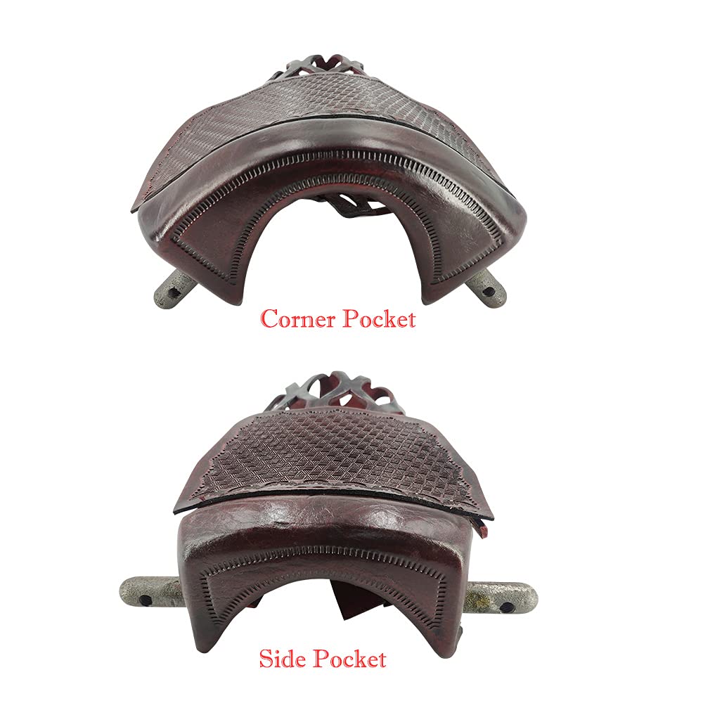 Premium Leather Billiard Pool Table Pockets Set of 6 - Mahogany Pool Ball Pockets with Mosaic Shield & Guard for Professional & Home Game Rooms - Perfect for Pool Halls, Bars, and Home Entertainment Spaces