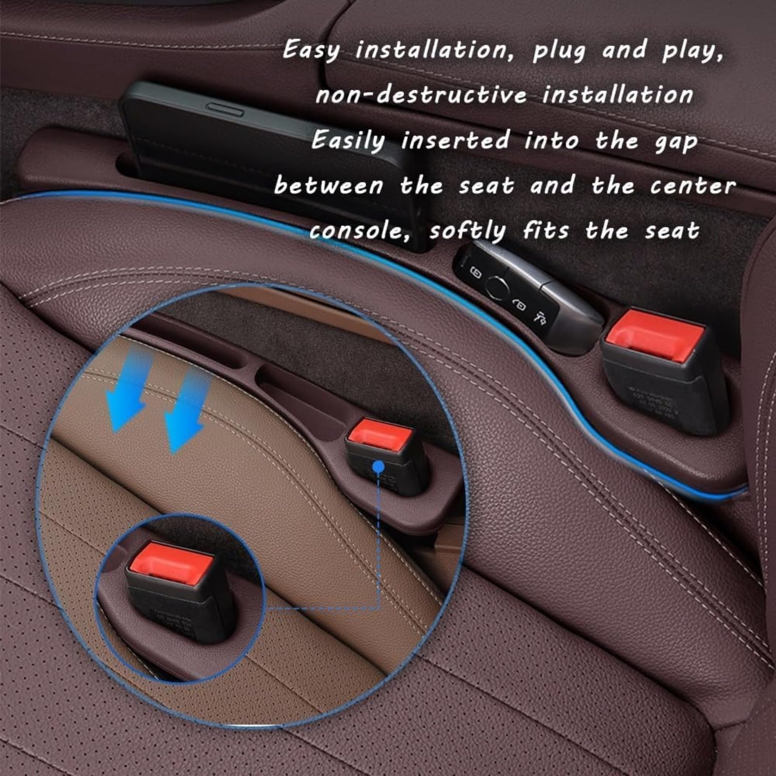 2 Pack Universal Car Seat Gap Filler - Vehicle-Mounted Leak-Proof Gap Organizer for Car, SUV & Truck | Prevents Items from Falling Between Seats | Perfect for Phones, Keys & Small Essentials (Red)