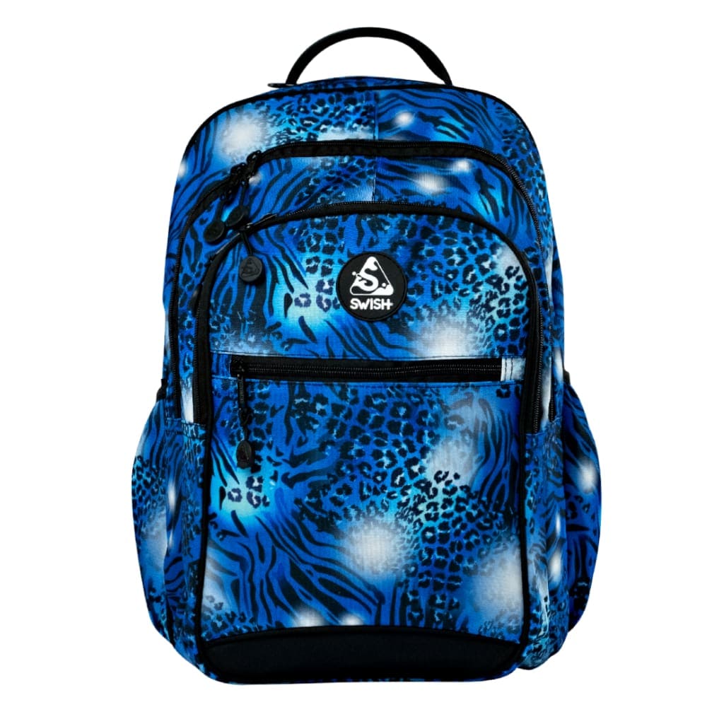 Swish Large Backpack for Women & Men - Waterproof Travel Backpack with Laptop Compartment, Blue Animal Print Design - Perfect for School, Work, Gym & Outdoor Adventures