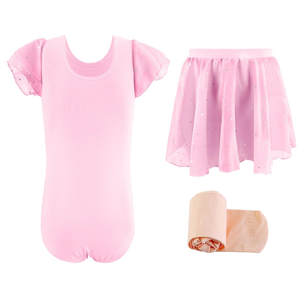 EQSJIU Toddler Ballet Leotards for Girls - Gymnastics Leotard with Split Skirt & Tights - Dance Outfit for Ballet, Gymnastics & Performance