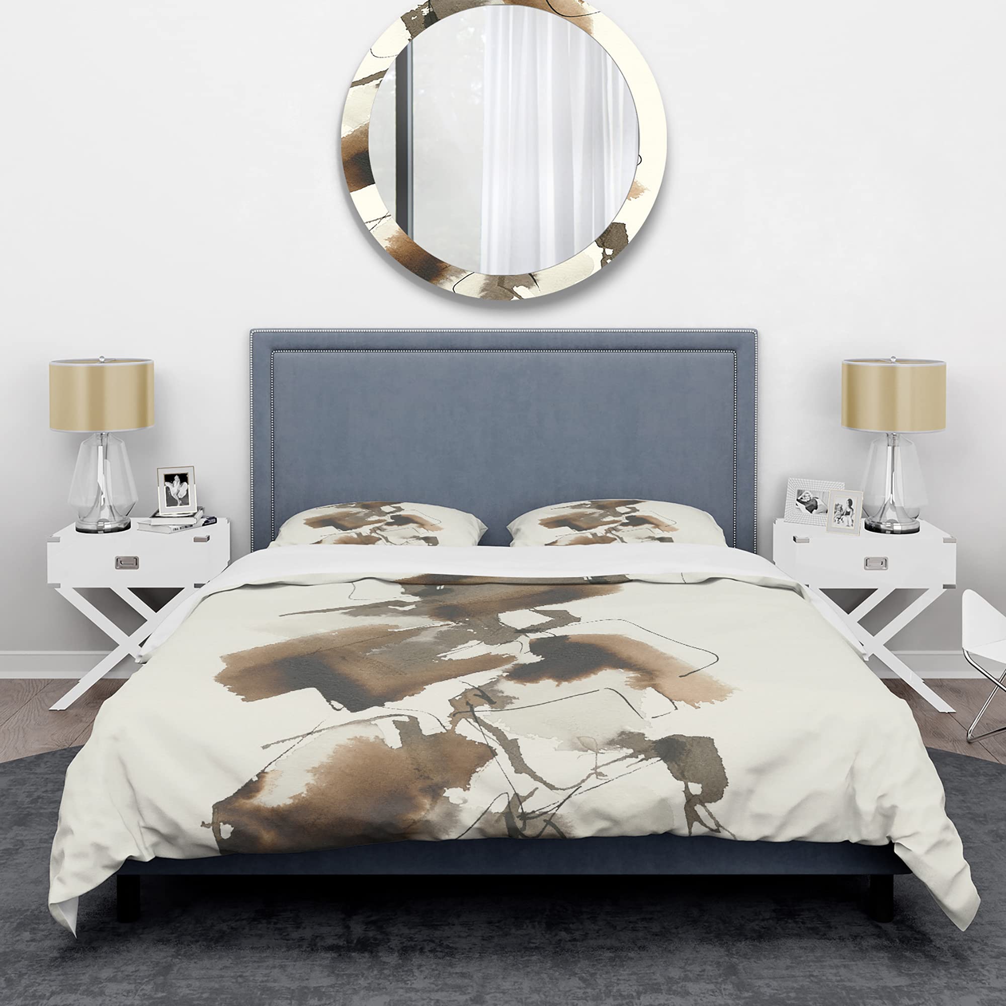 Modern Brown Abstract Duvet Cover Set King - 3Pc All-Season Bedding for Contemporary Bedrooms